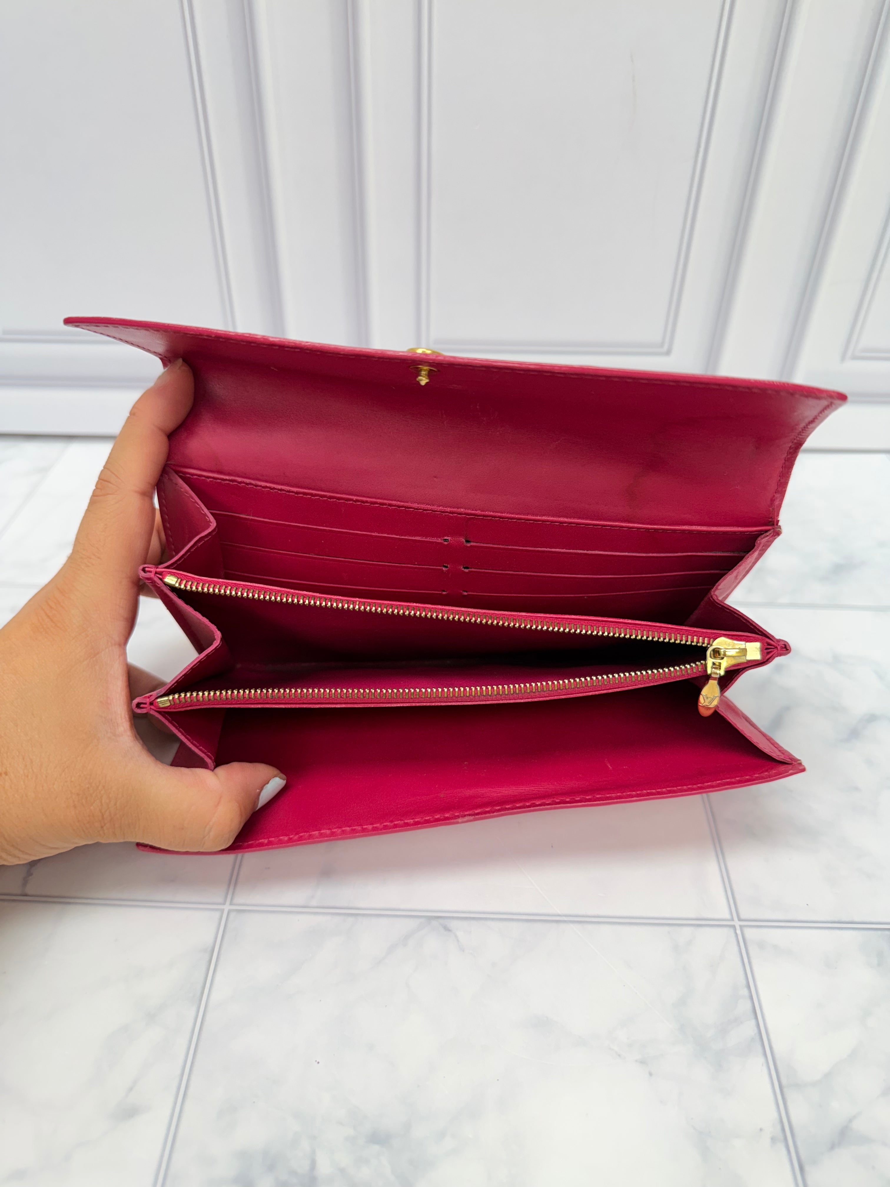 Louis Vuitton Monogram Hot Pink Roses Vernis Leather Ikat Sarah Wallet