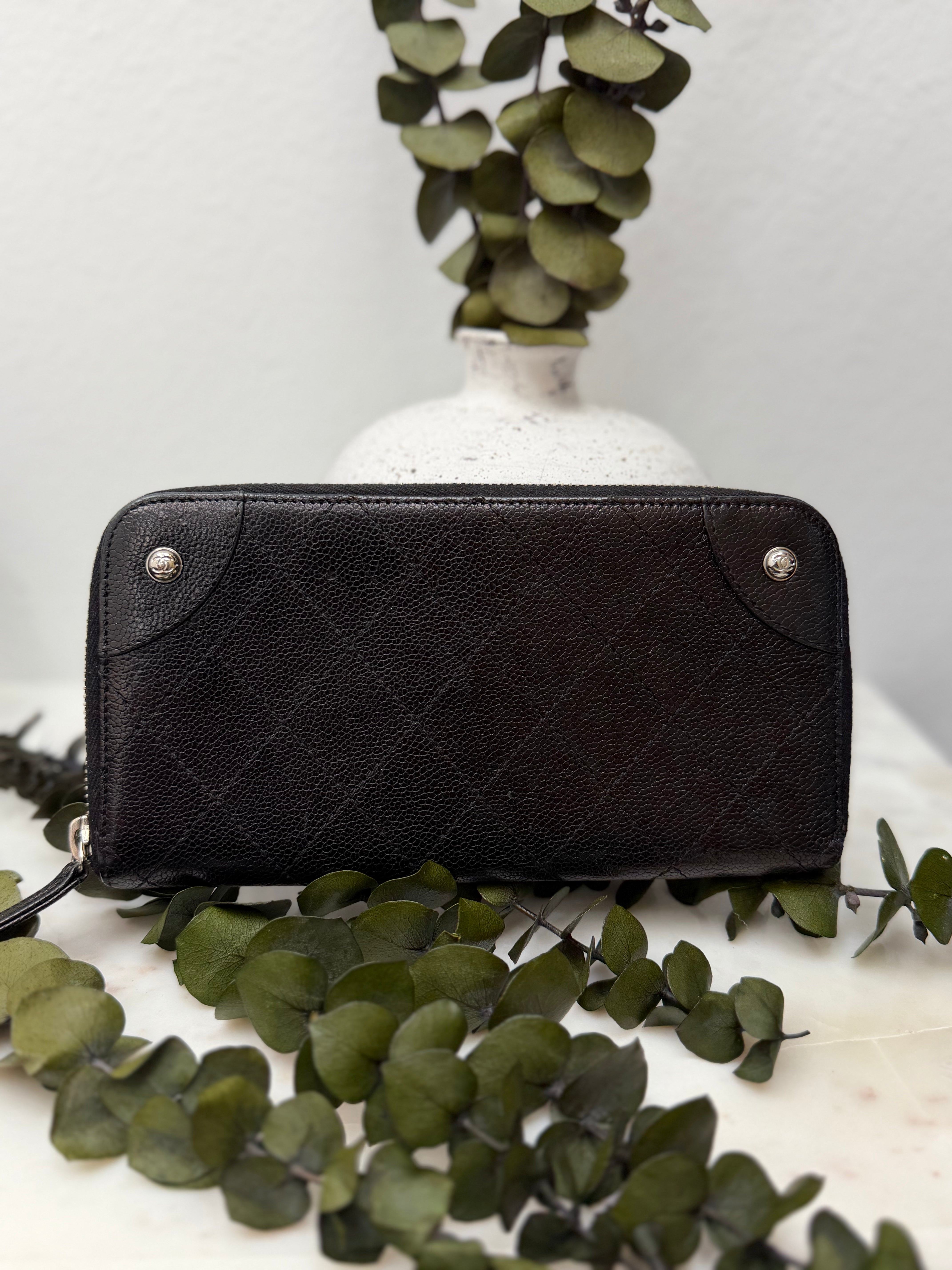 Chanel Black Quilted Caviar Leather Zippy Wallet