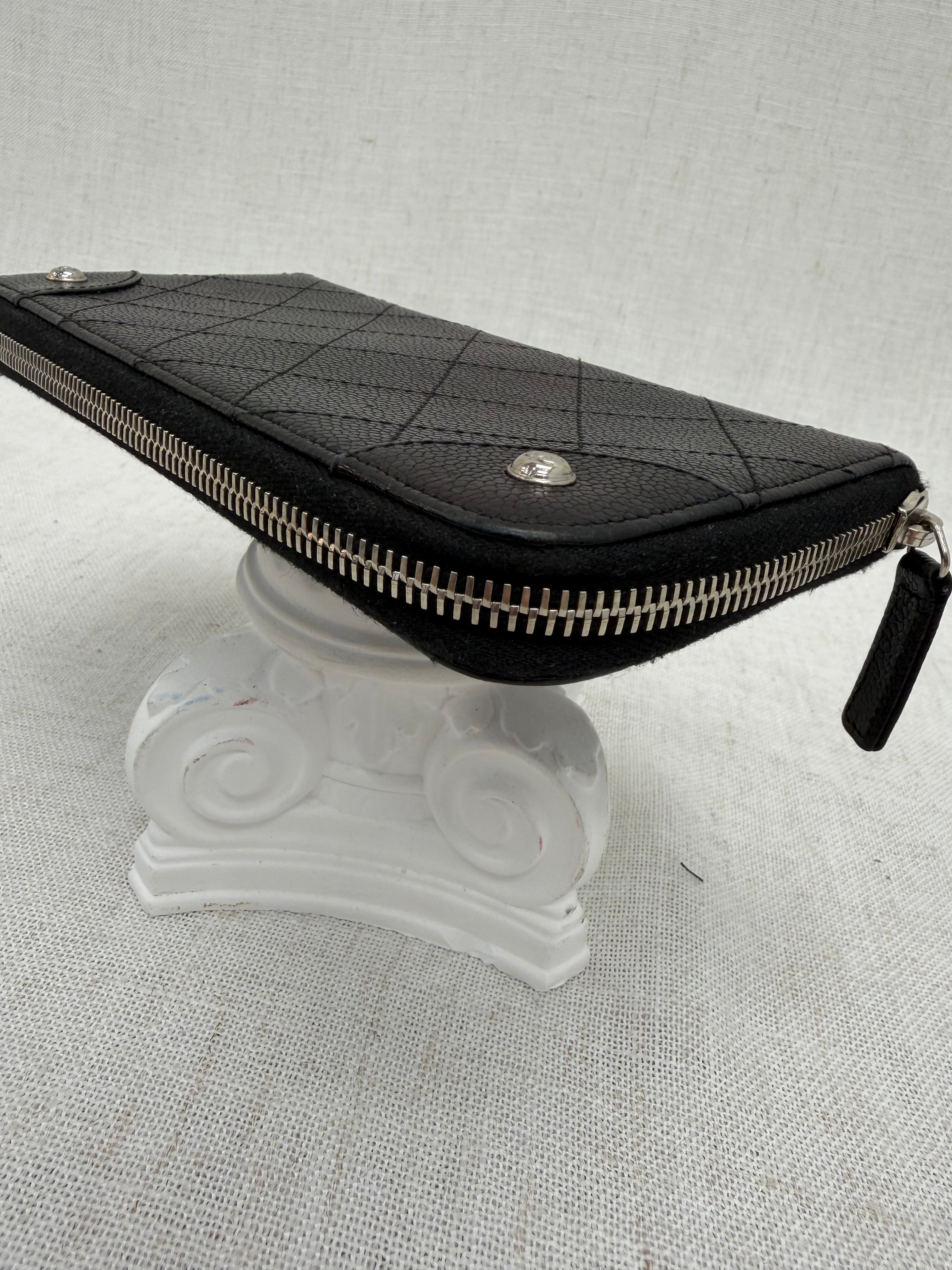 Chanel Black Quilted Caviar Leather Zippy Wallet