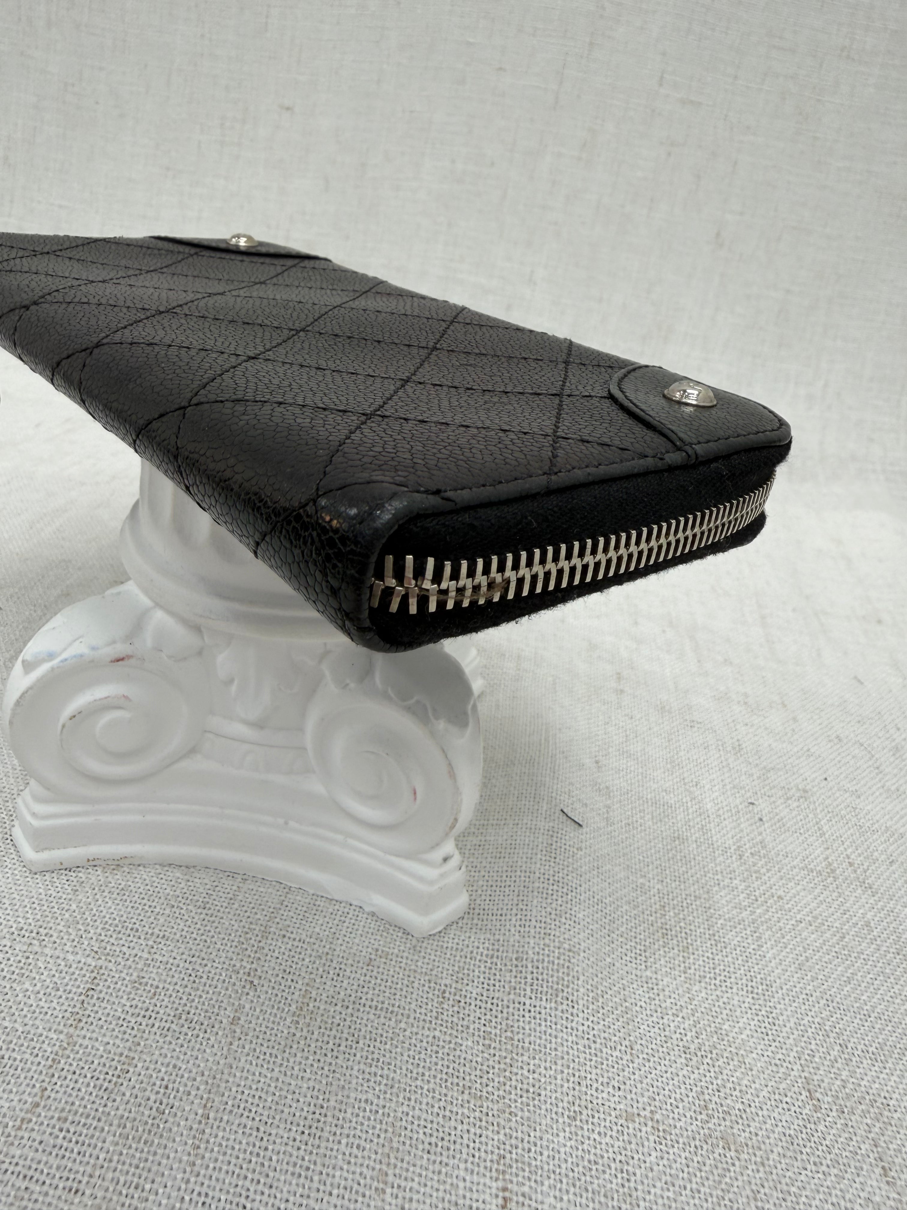 Chanel Black Quilted Caviar Leather Zippy Wallet