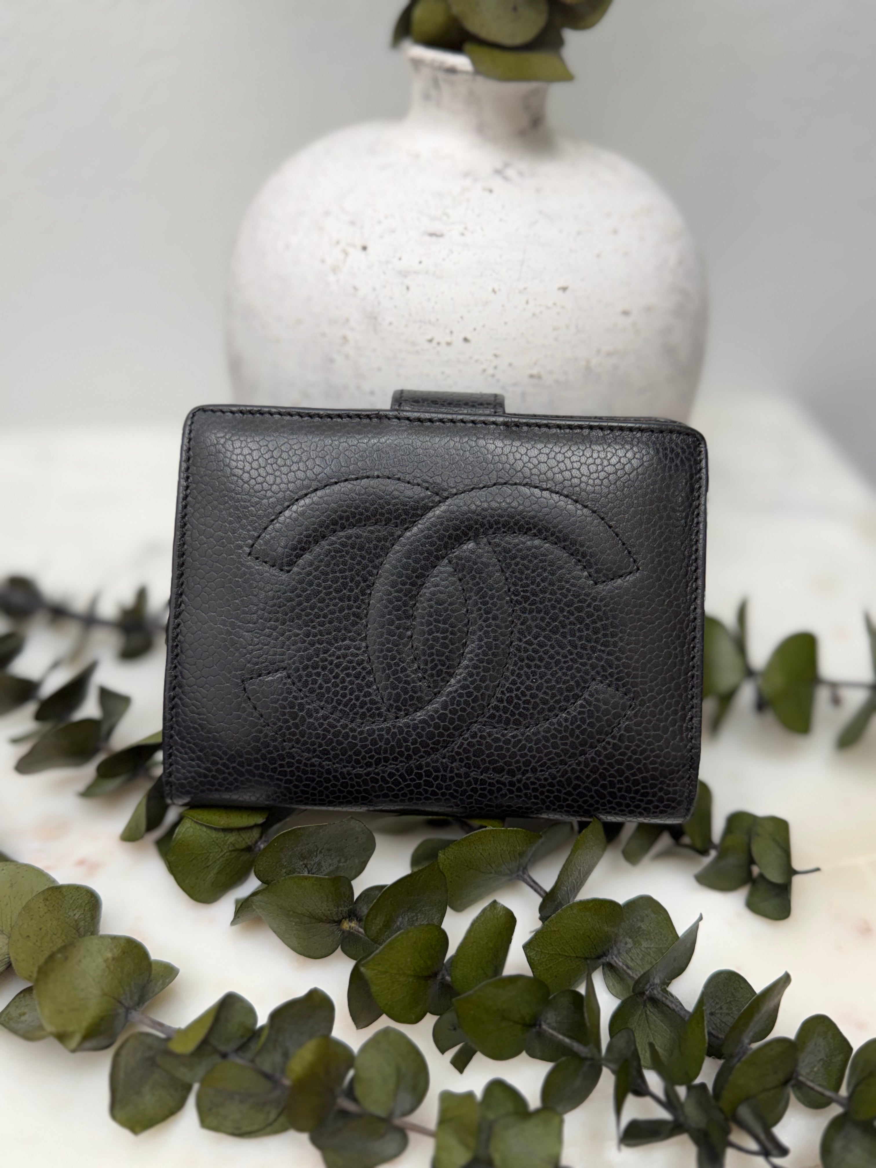 Chanel Black Caviar Leather Compact Kisslock Wallet