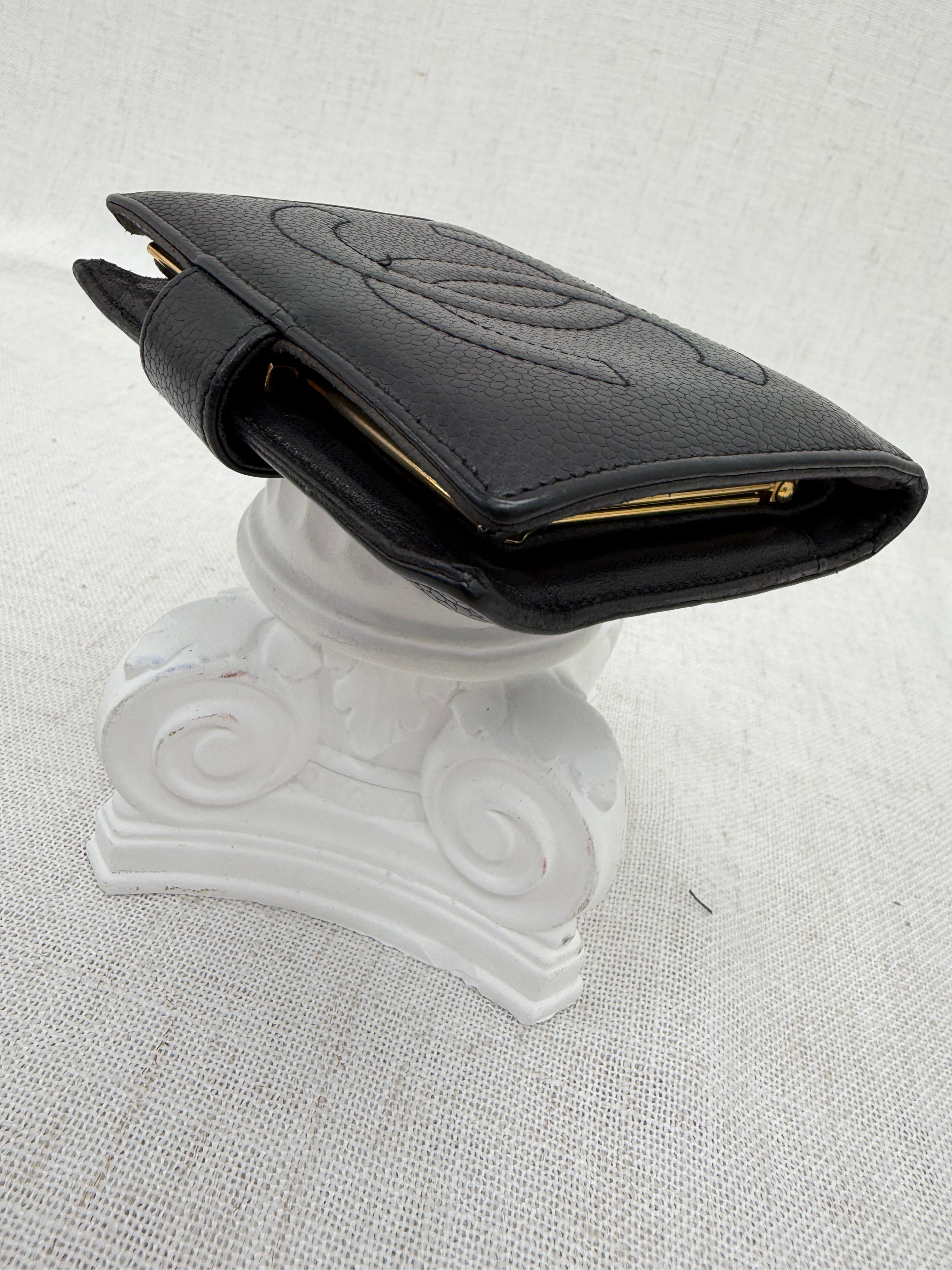 Chanel Black Caviar Leather Compact Kisslock Wallet