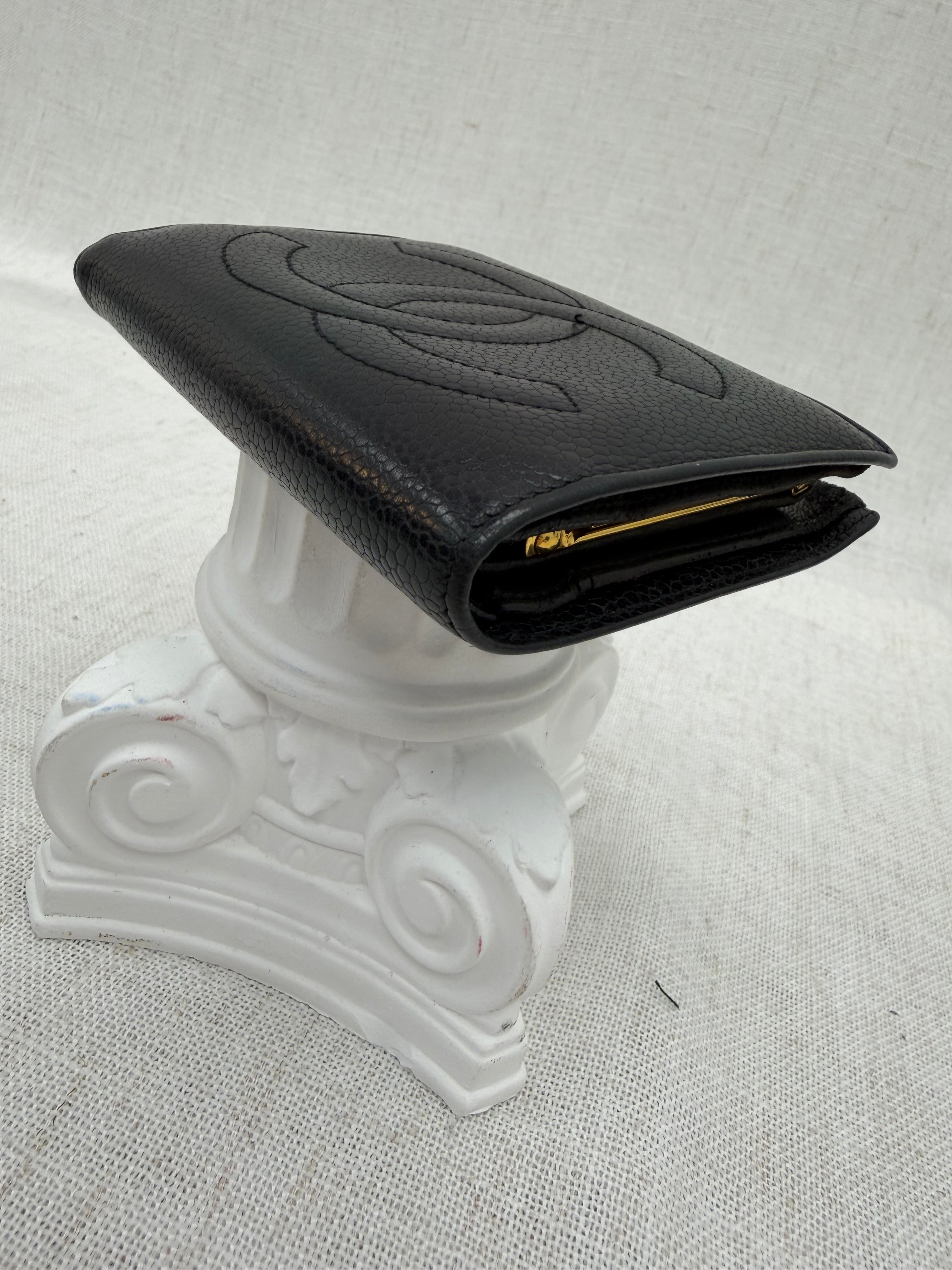 Chanel Black Caviar Leather Compact Kisslock Wallet