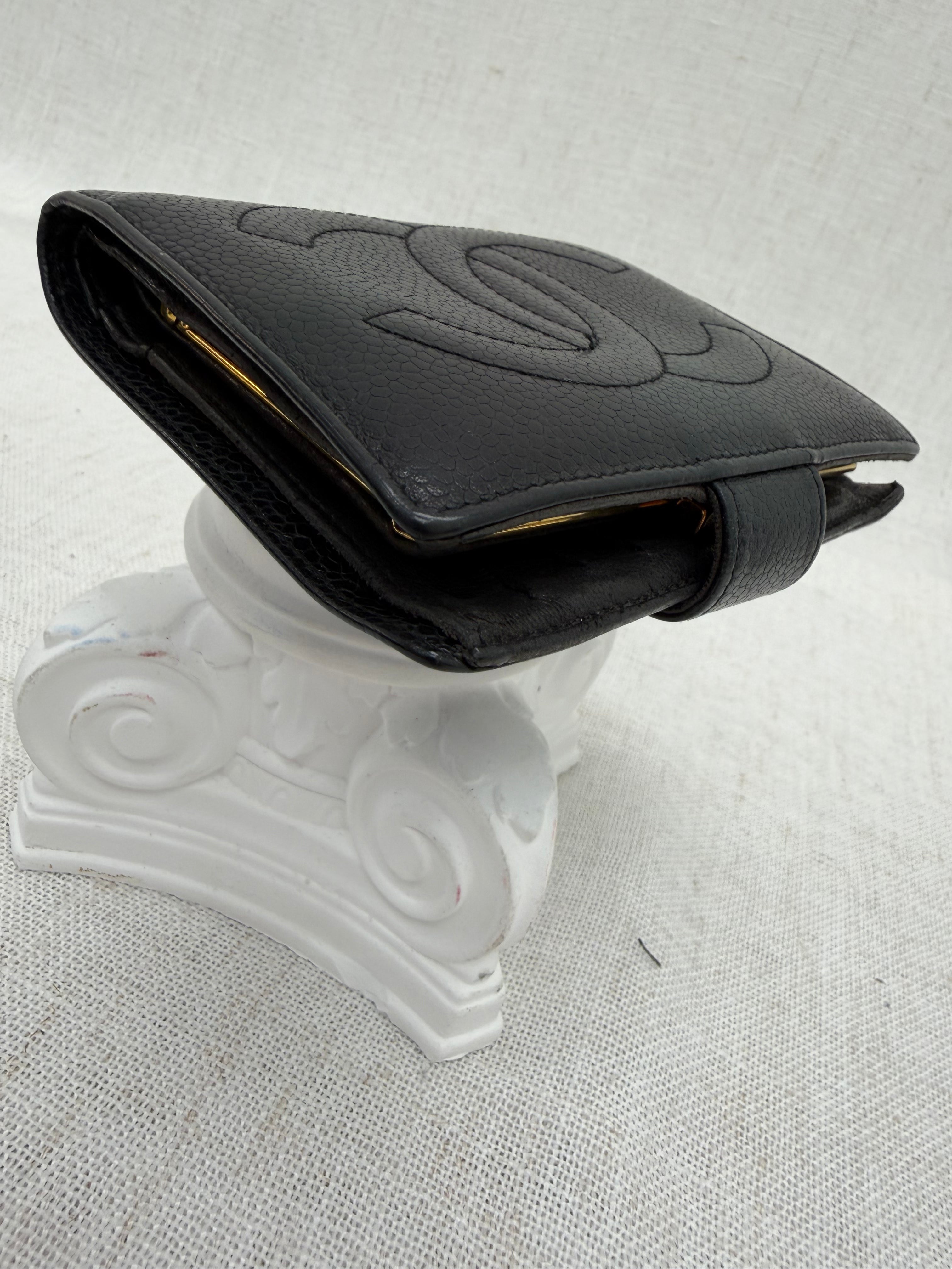 Chanel Black Caviar Leather Compact Kisslock Wallet