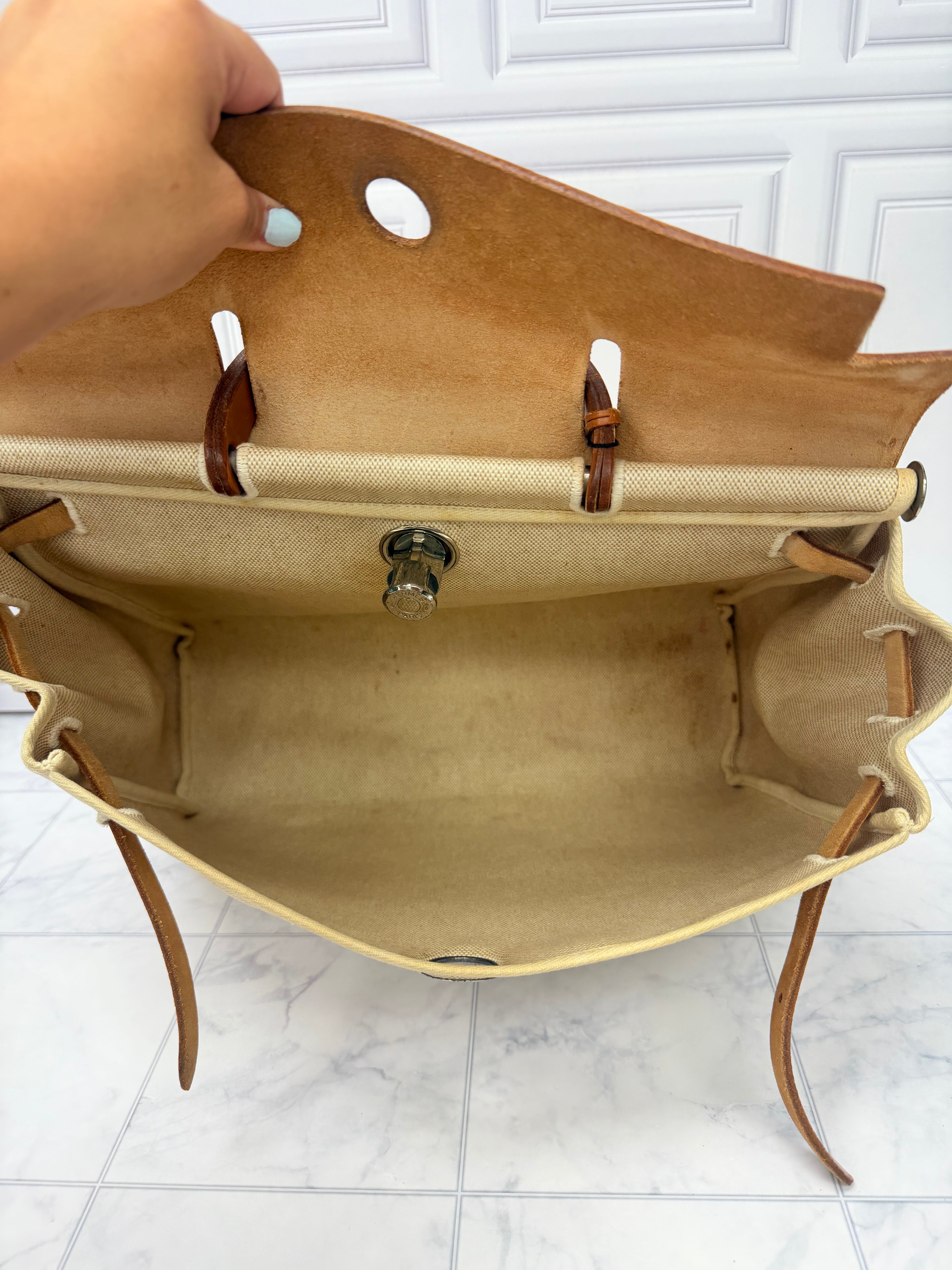 Hermes Beige Canvas Herbag MM Handbag