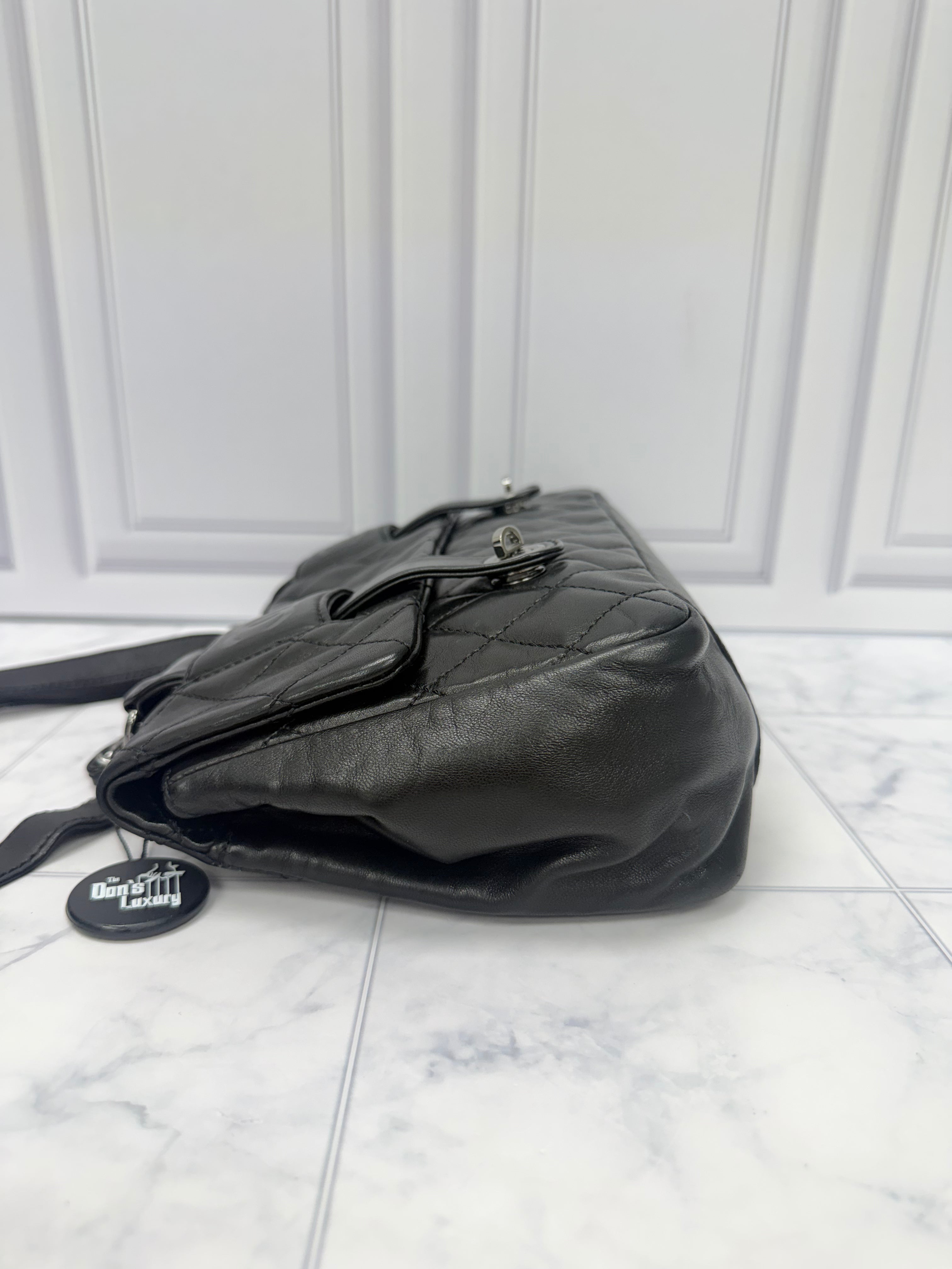 Chanel Black Lambskin Leather Mix Messenger Shoulder Bag