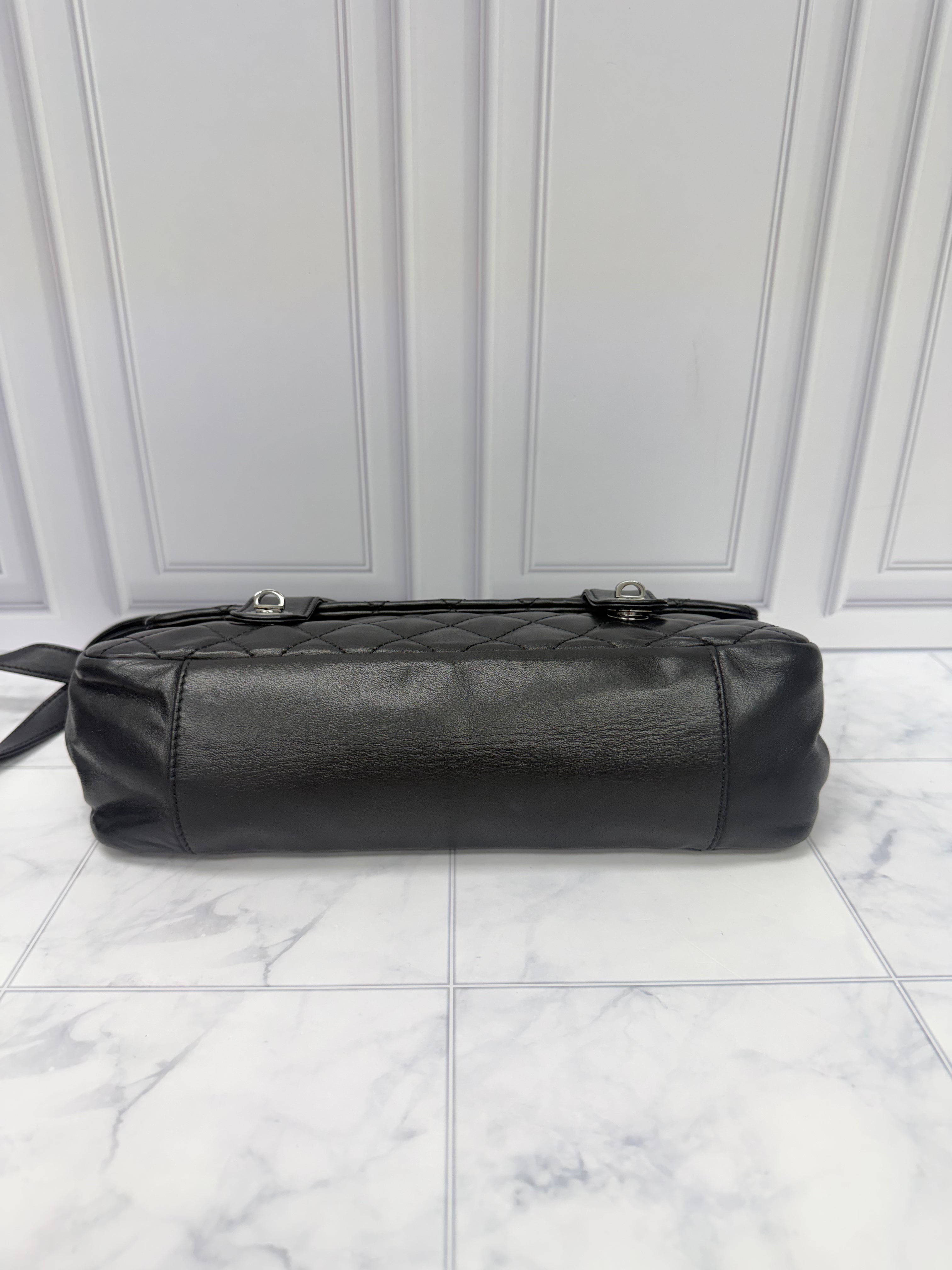 Chanel Black Lambskin Leather Mix Messenger Shoulder Bag