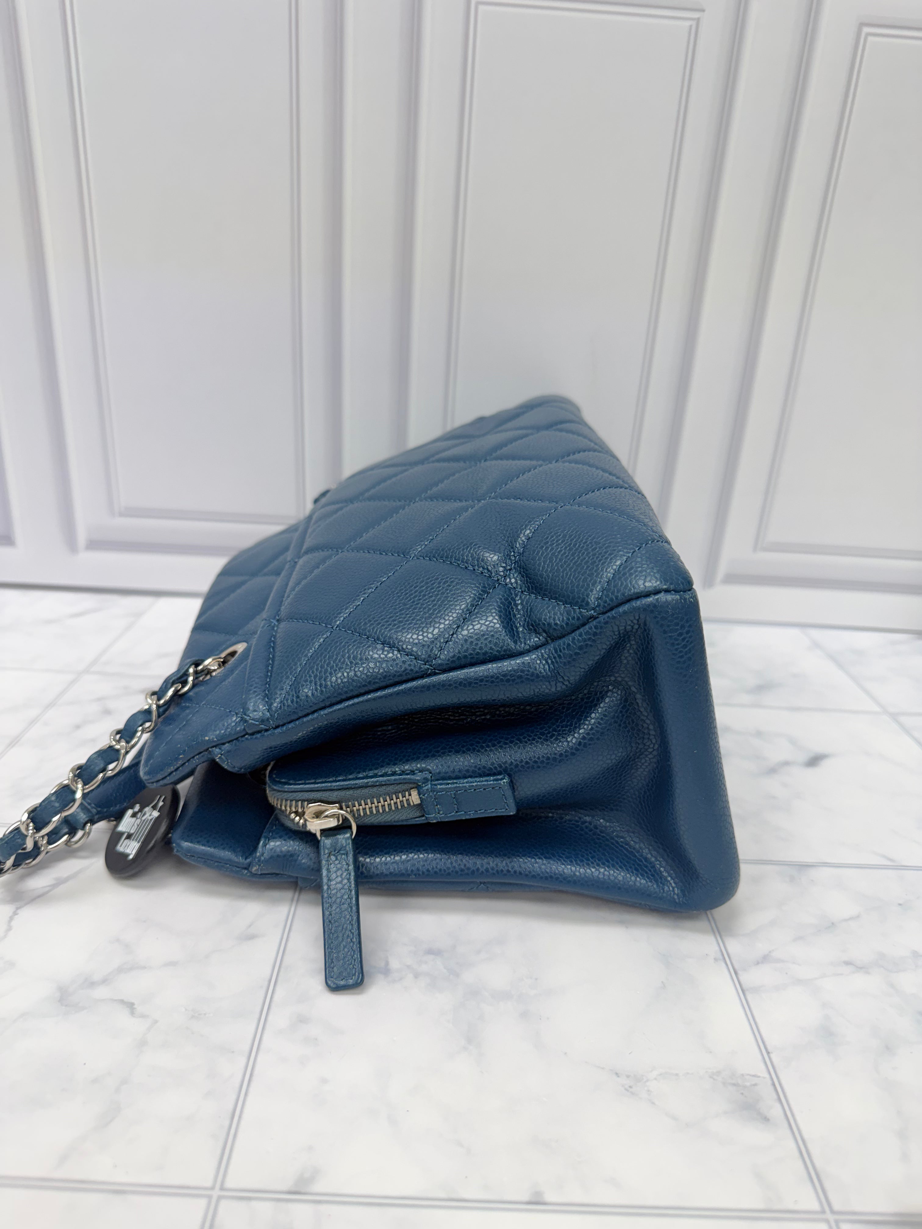 Chanel Blue Caviar Leather CC Timeless Shopping Tote Bag