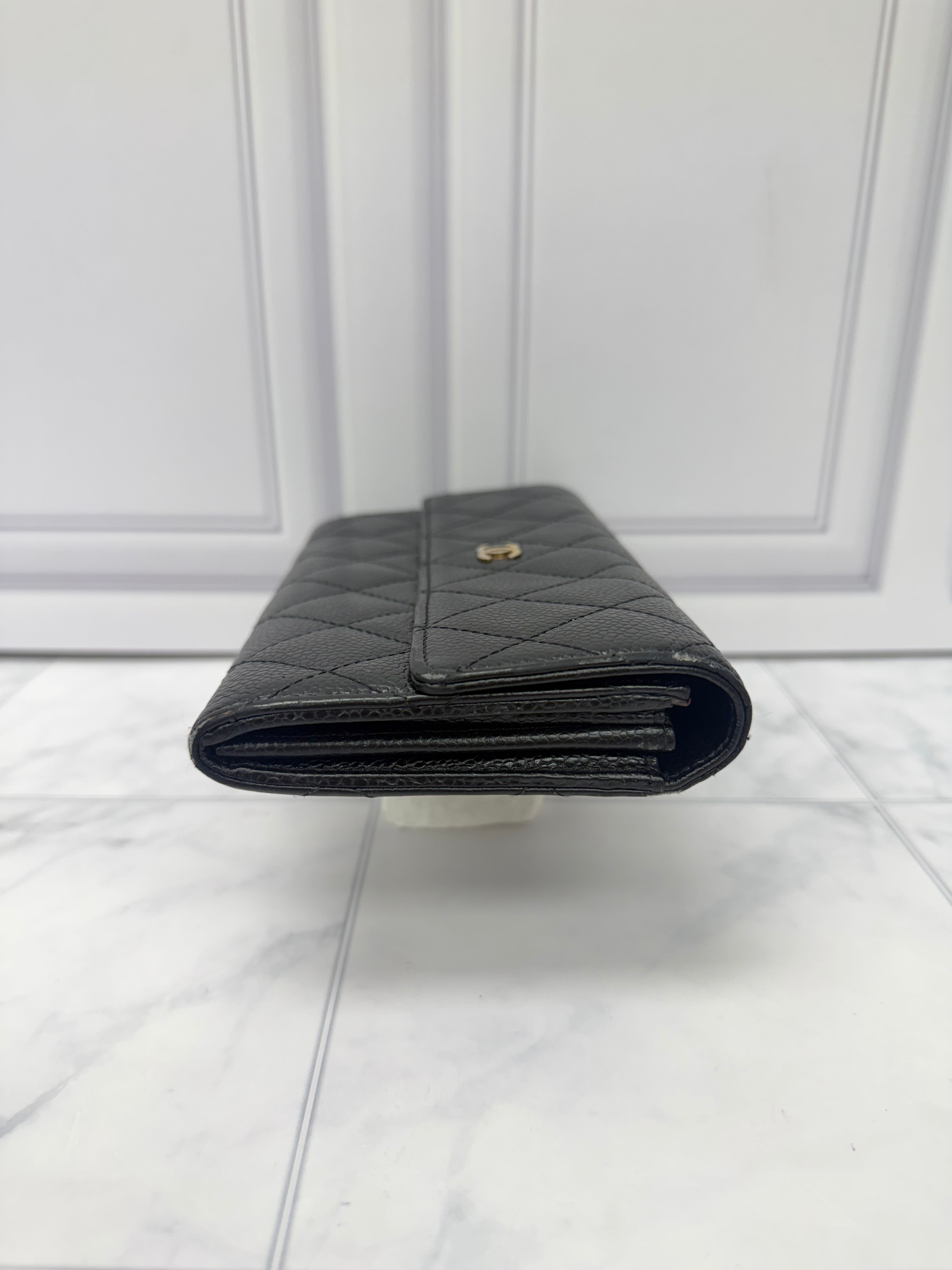 Chanel Black Caviar Leather Flap Wallet