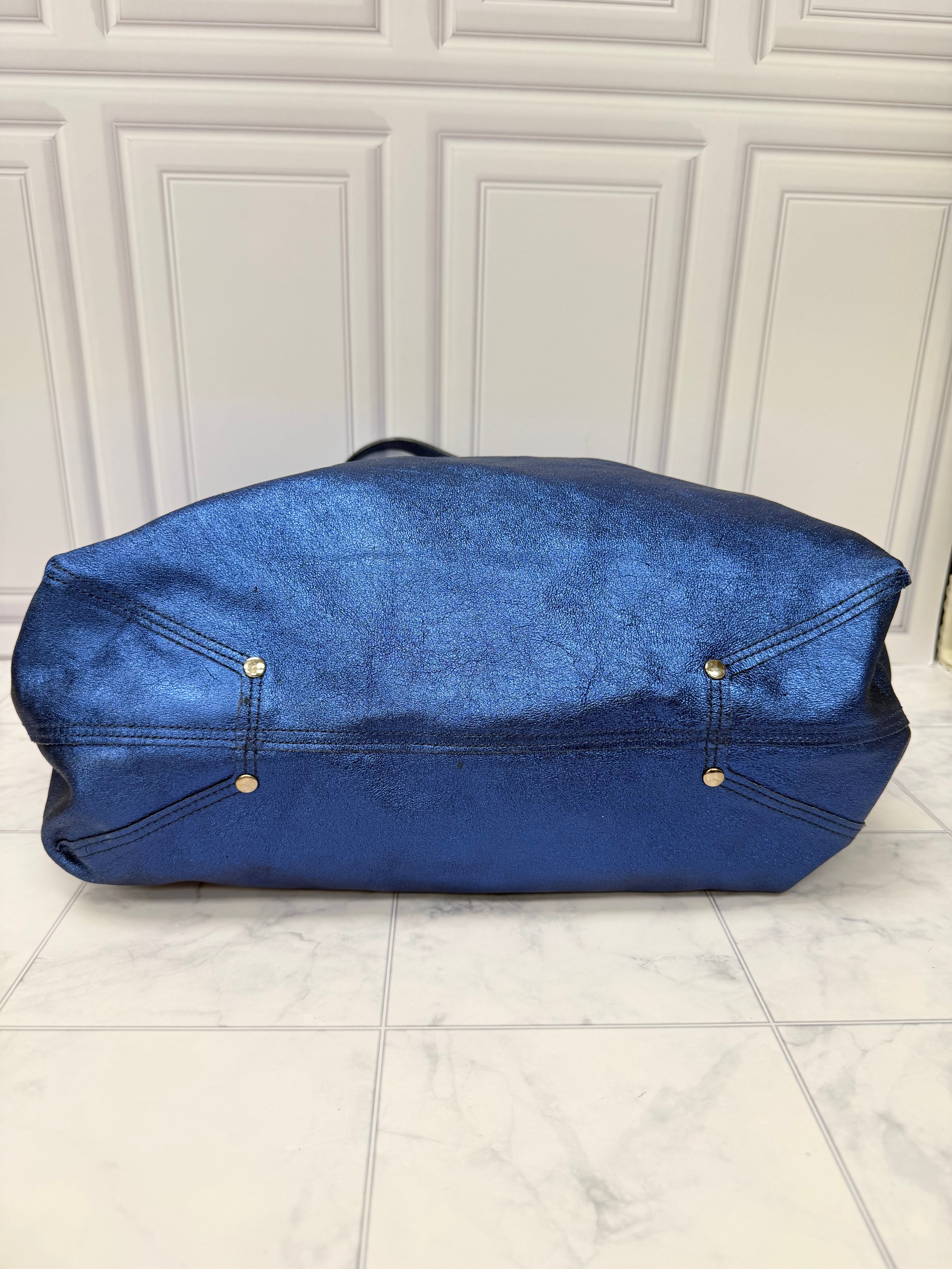 Tiffany & Co Metallic Blue Leather Tote Bag