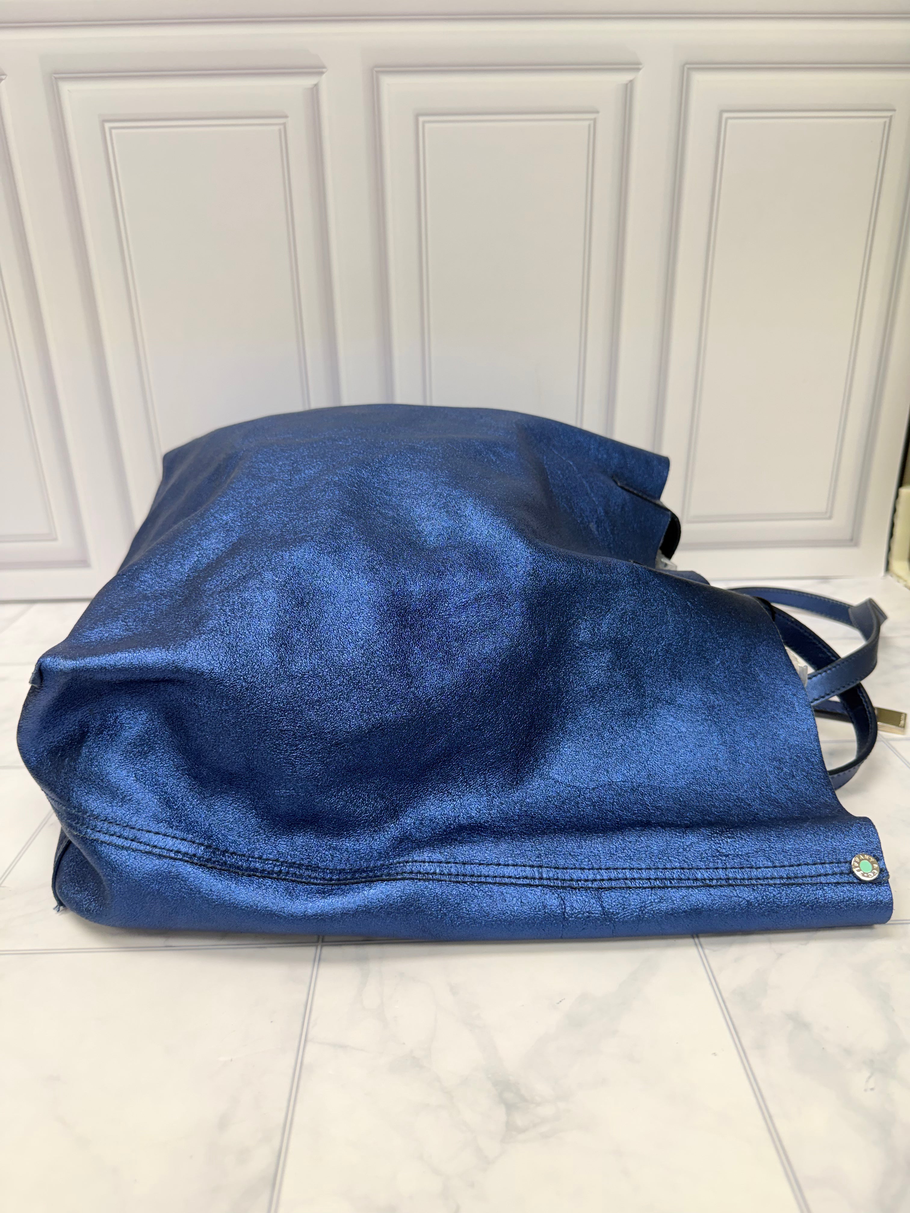 Tiffany & Co Metallic Blue Leather Tote Bag