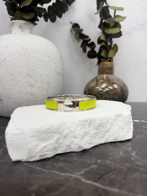 Hermes Green Enamel And Silver Clic H Bracelet