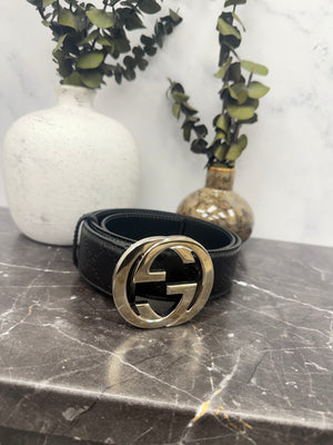Gucci Black Leather Blondie Belt Size 85