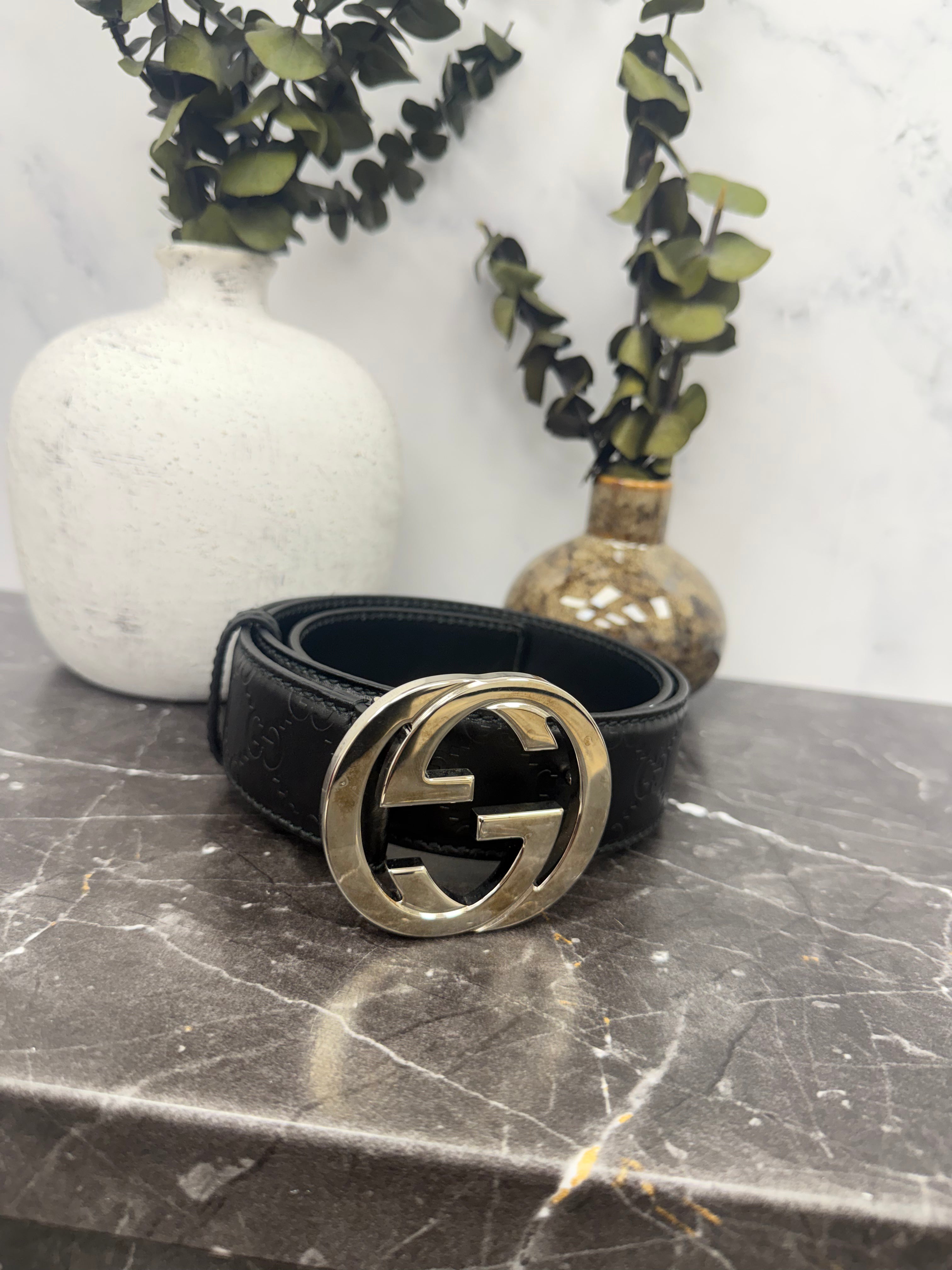 Gucci Black Leather Blondie Belt Size 85