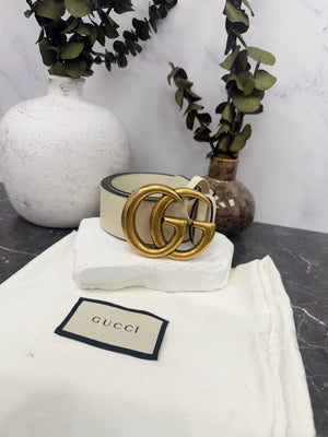 Gucci Ivory Leather GG Marmont Belt Size 85