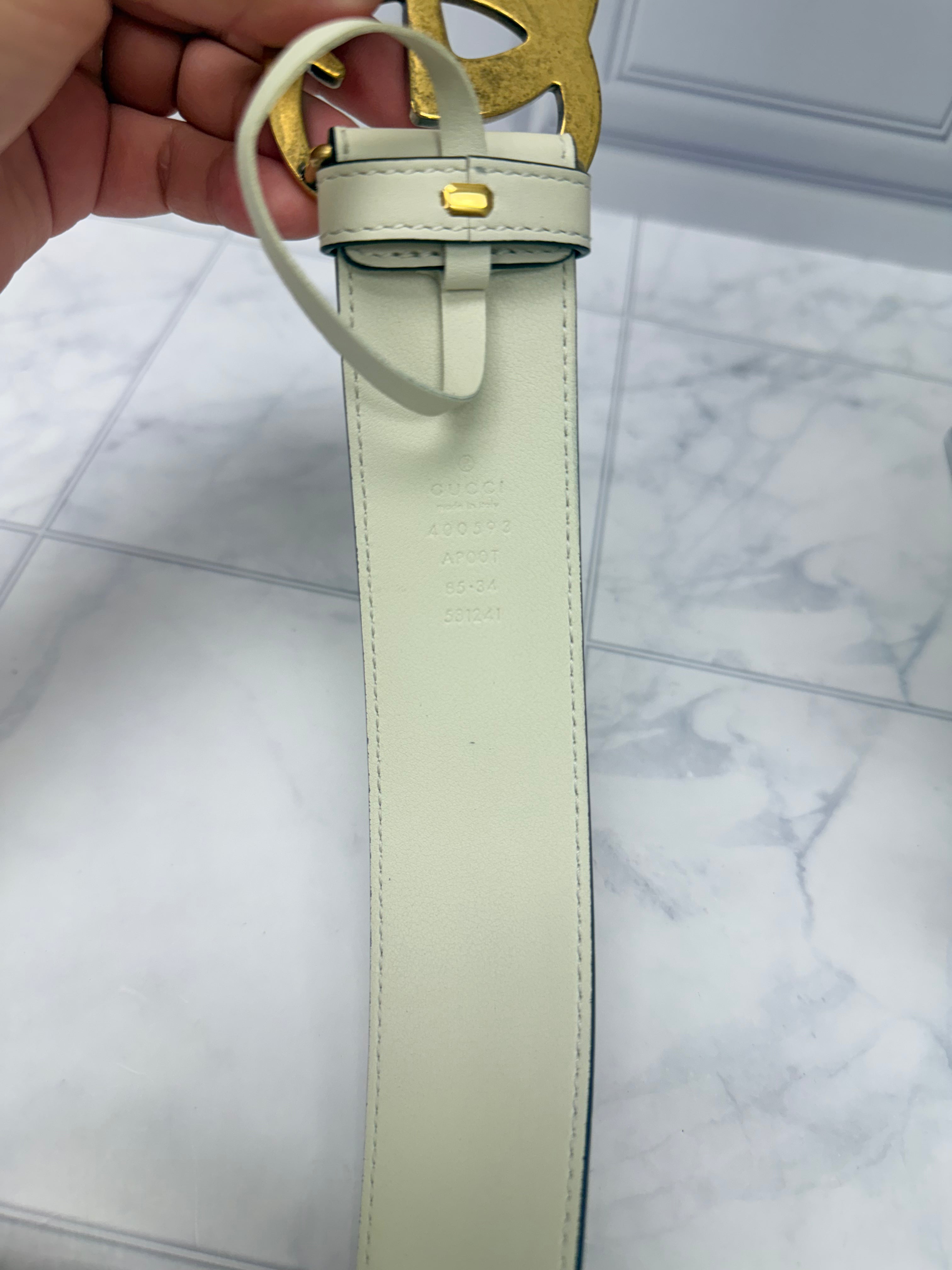 Gucci Ivory Leather GG Marmont Belt Size 85