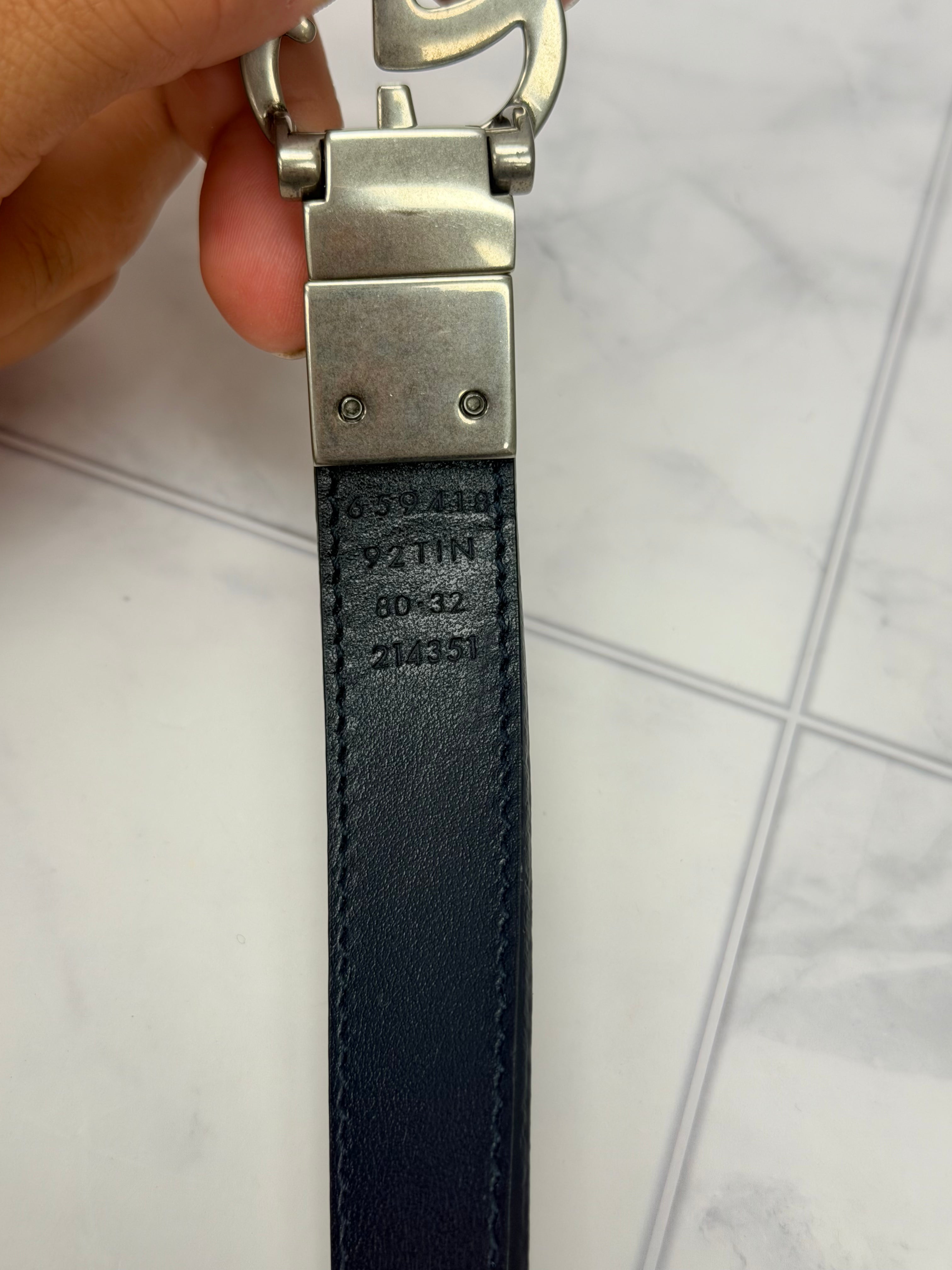 Gucci Navy Blue GG Supreme Reversible GG Marmont Thin Belt Size 60