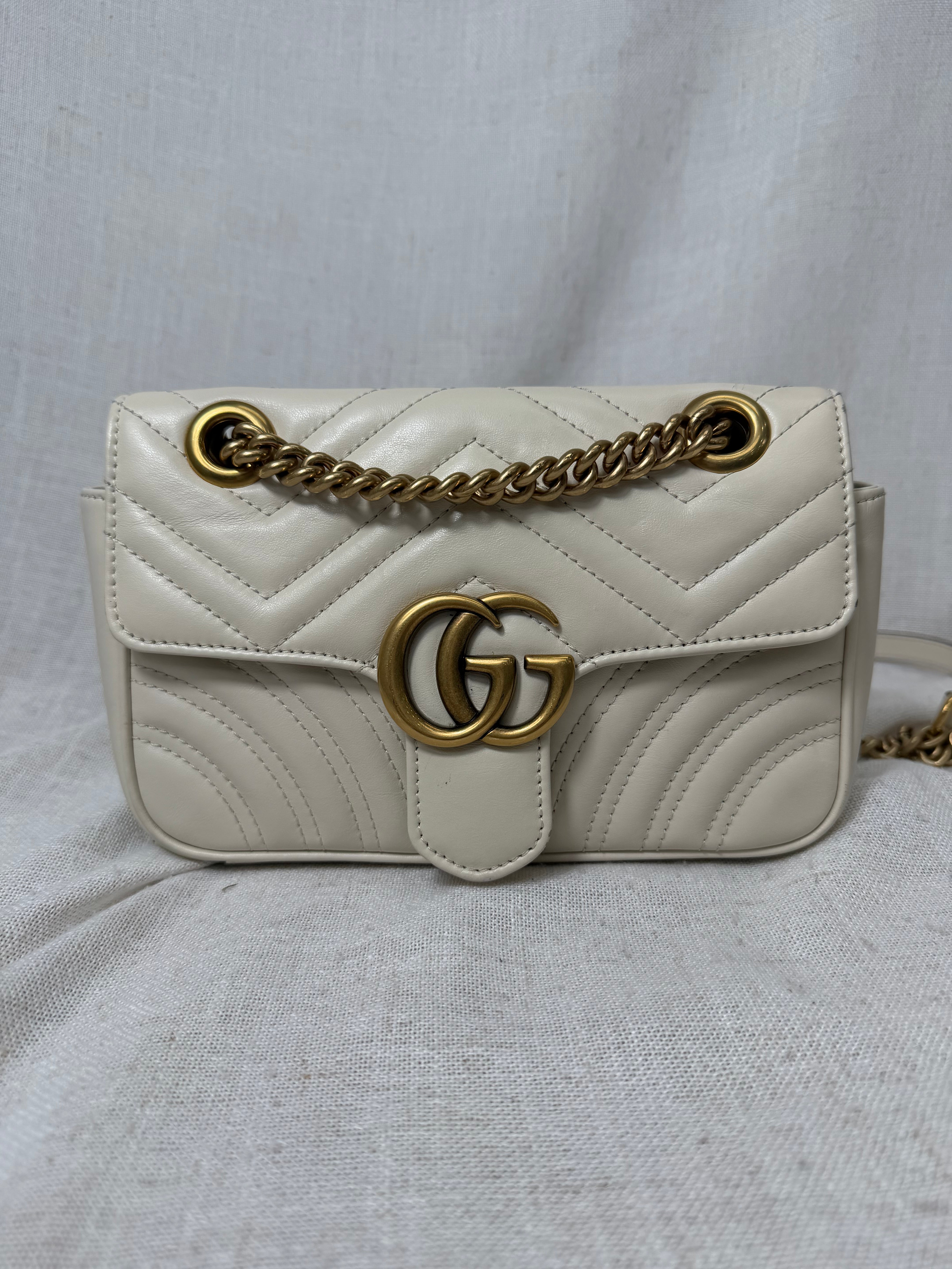 Gucci Cream Leather GG Small Marmont Shoulder Bag
