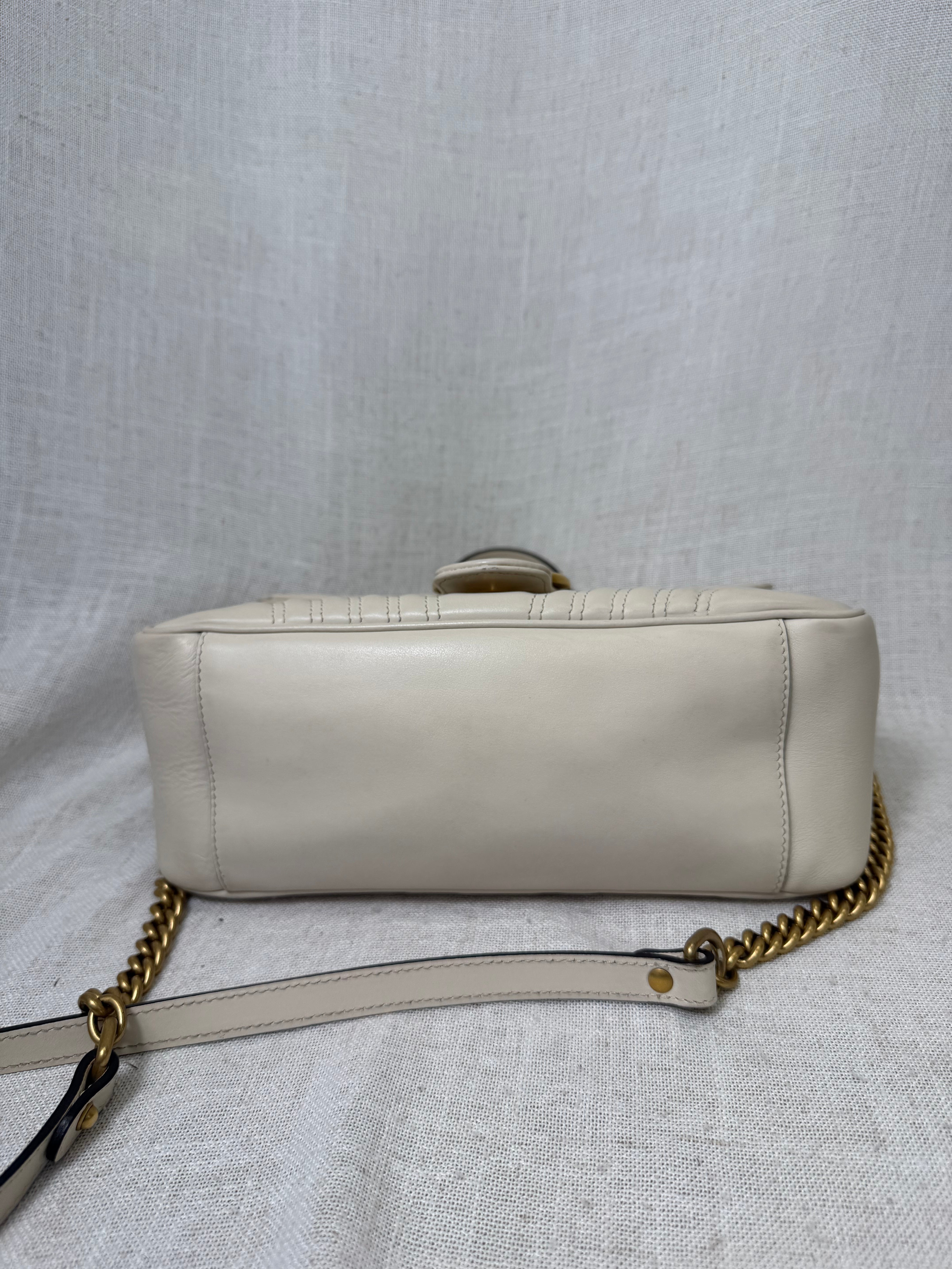 Gucci Cream Leather GG Small Marmont Top Handle Bag