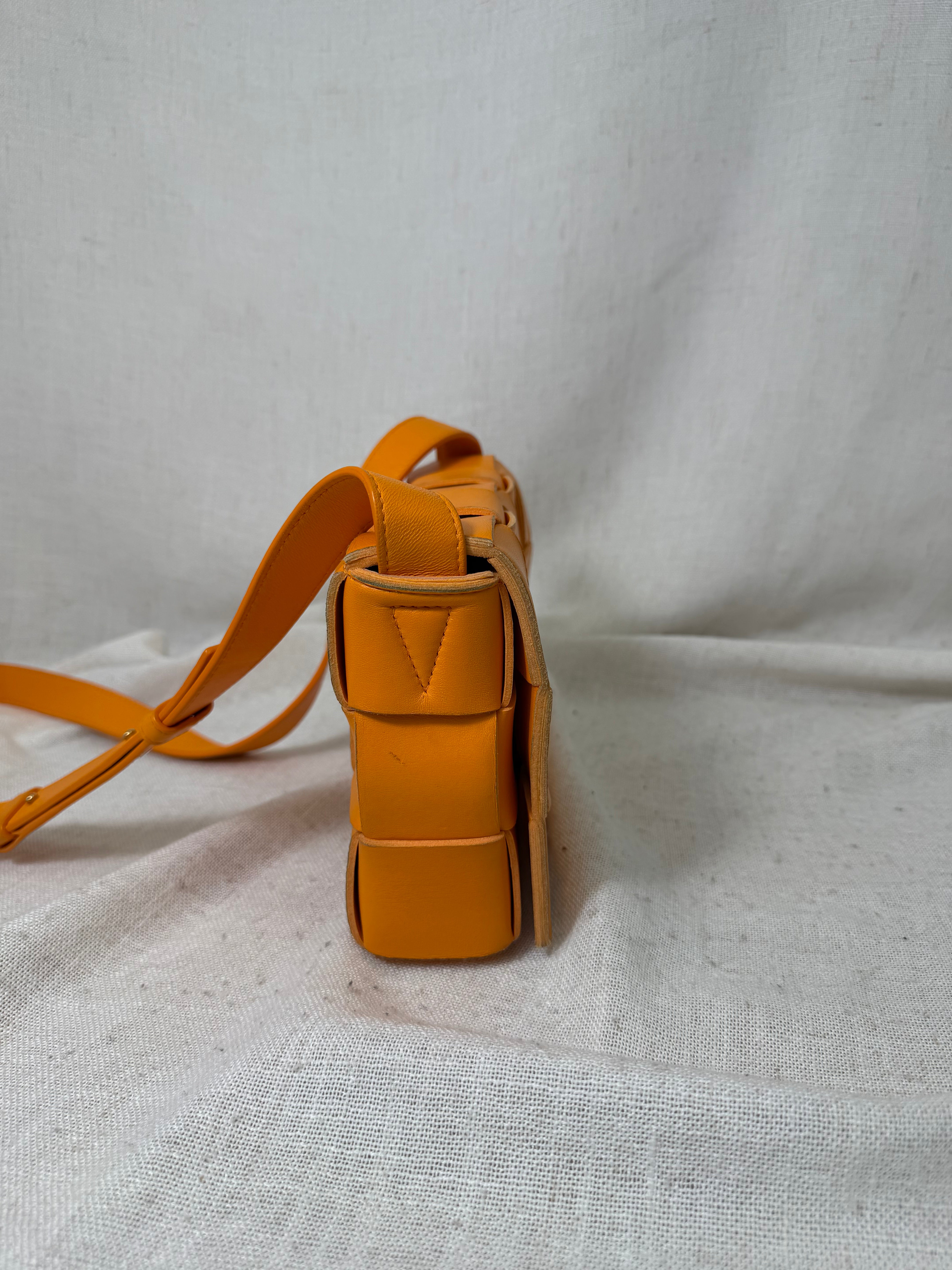 Bottega Veneta Orange Intrecciato Leather Cassette Crossbody Bag
