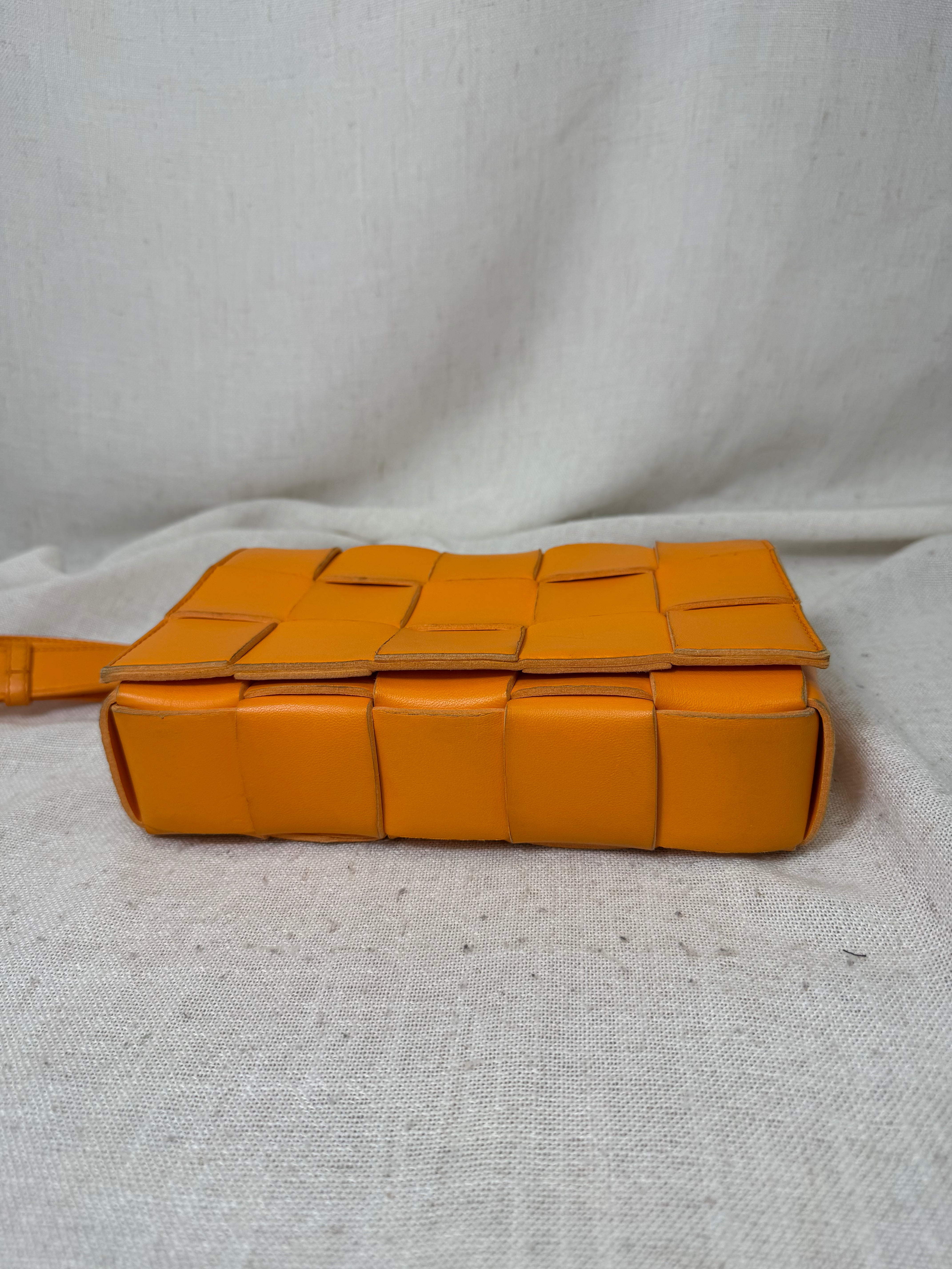Bottega Veneta Orange Intrecciato Leather Cassette Crossbody Bag