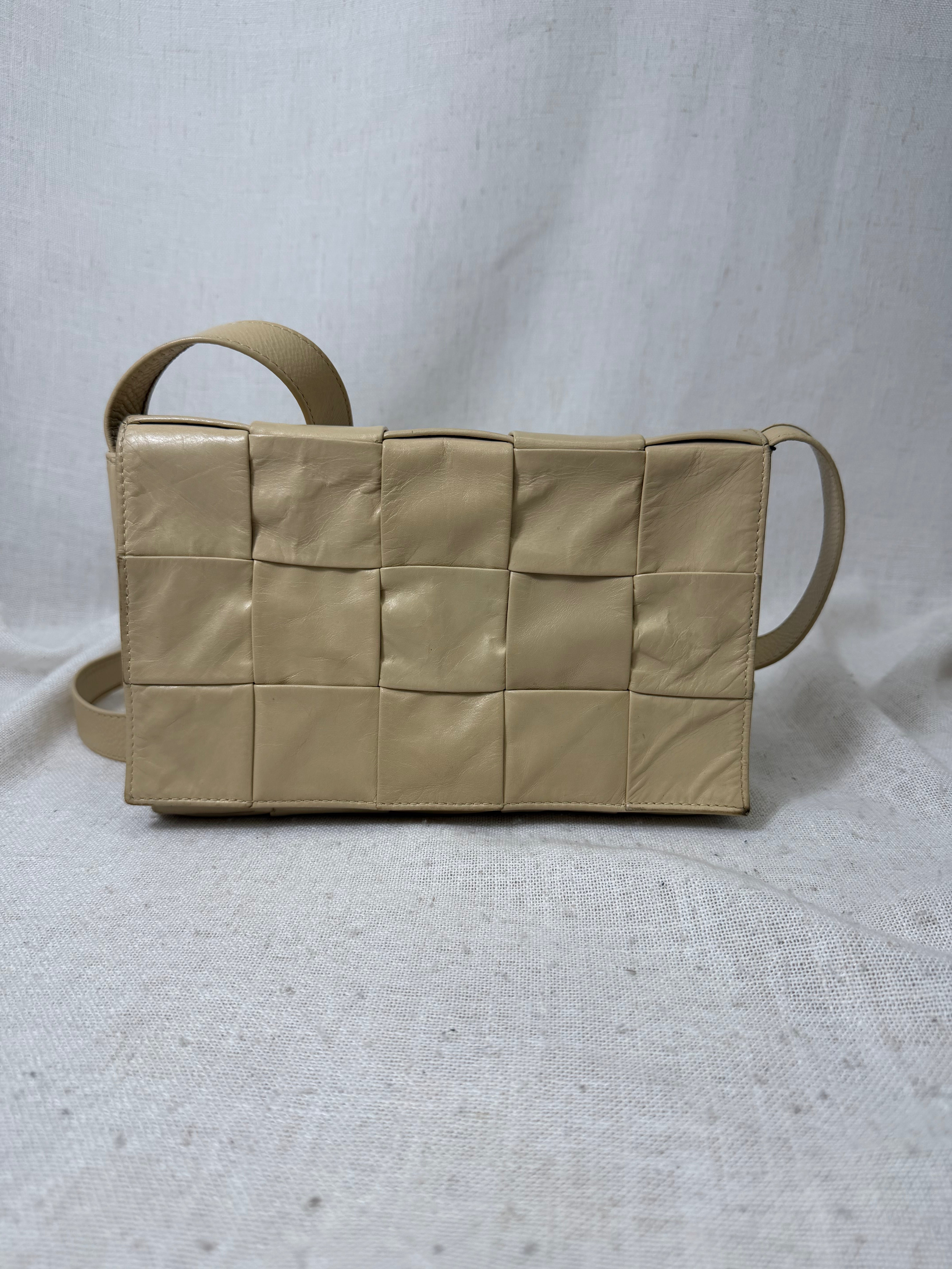 Bottega Veneta Beige Intrecciato Leather Cassette Crossbody Bag