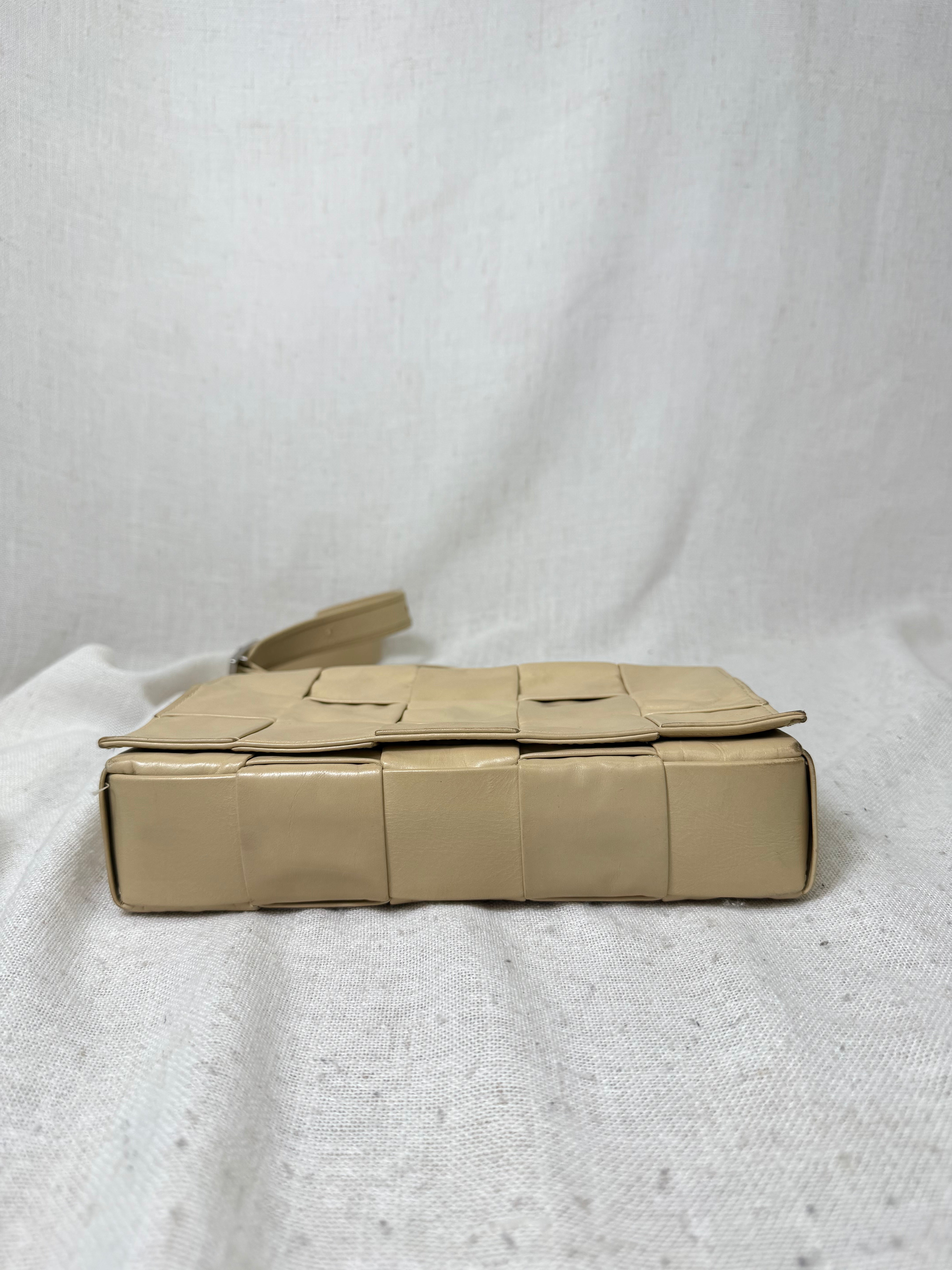 Bottega Veneta Beige Intrecciato Leather Cassette Crossbody Bag