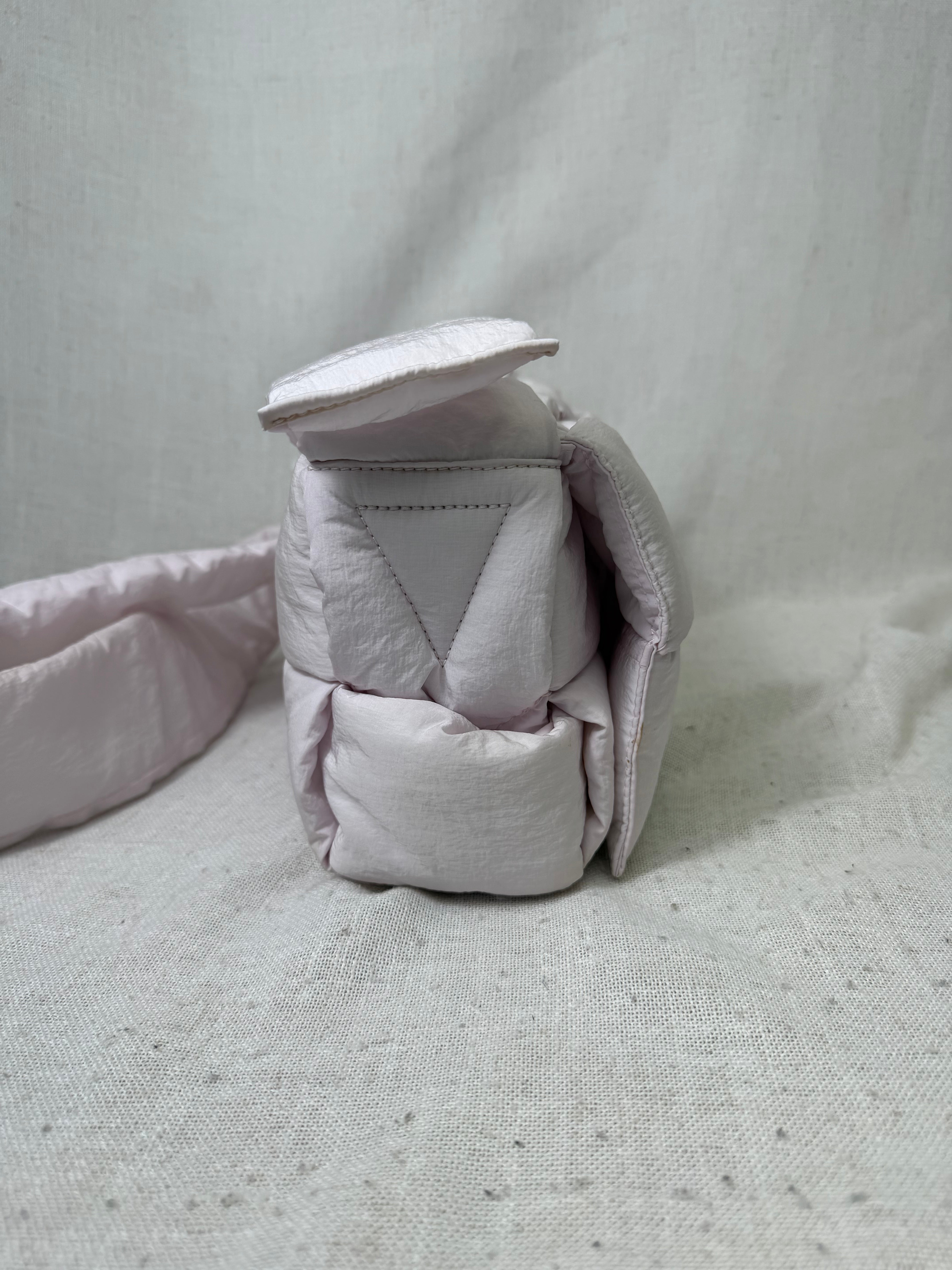 Bottega Veneta Pink Nylon Padded Tech Cassette Crossbody Bag