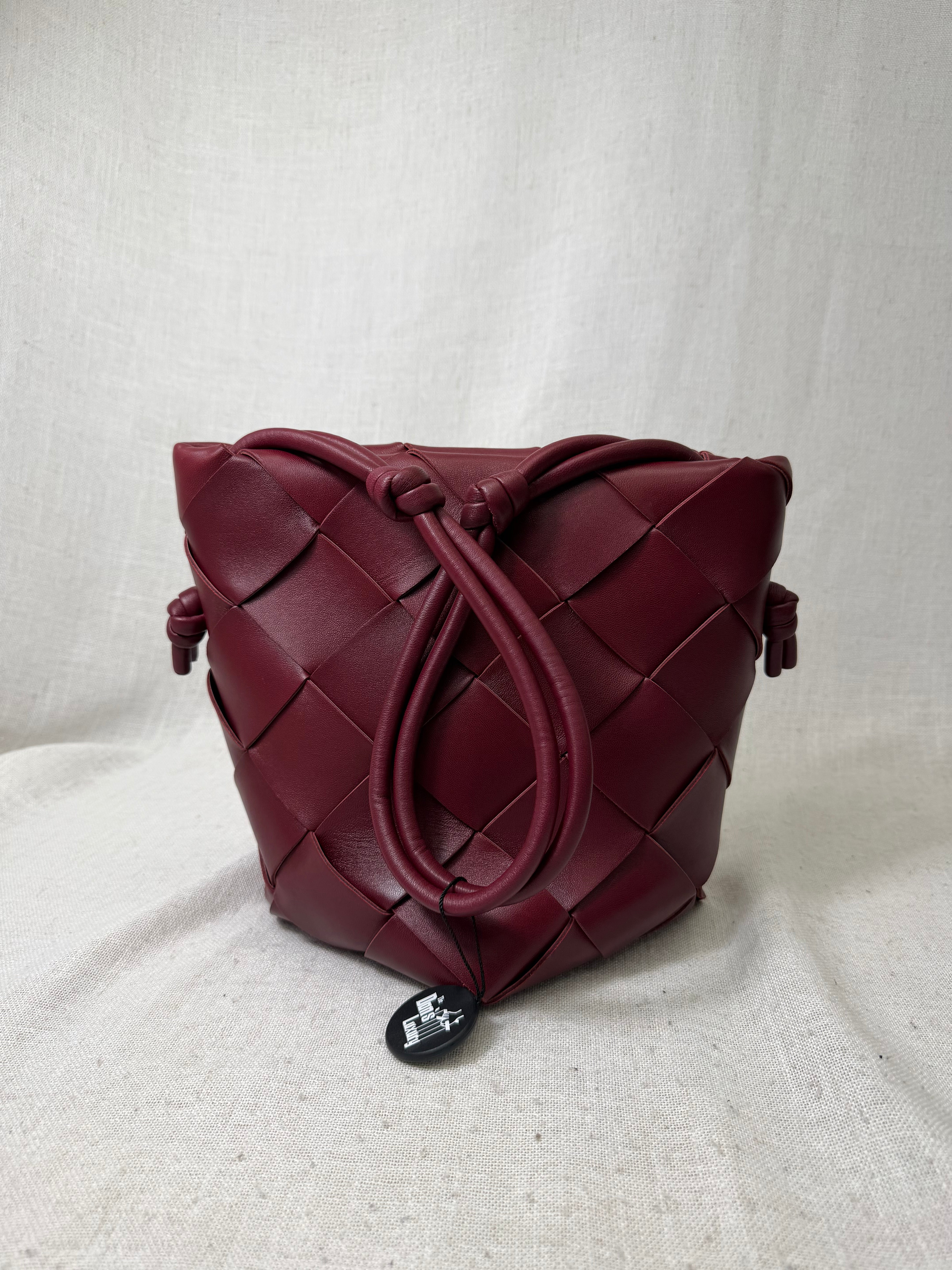 Bottega Veneta Bordeaux Nappa Maxi Intrecciato Clasp Bucket Bag
