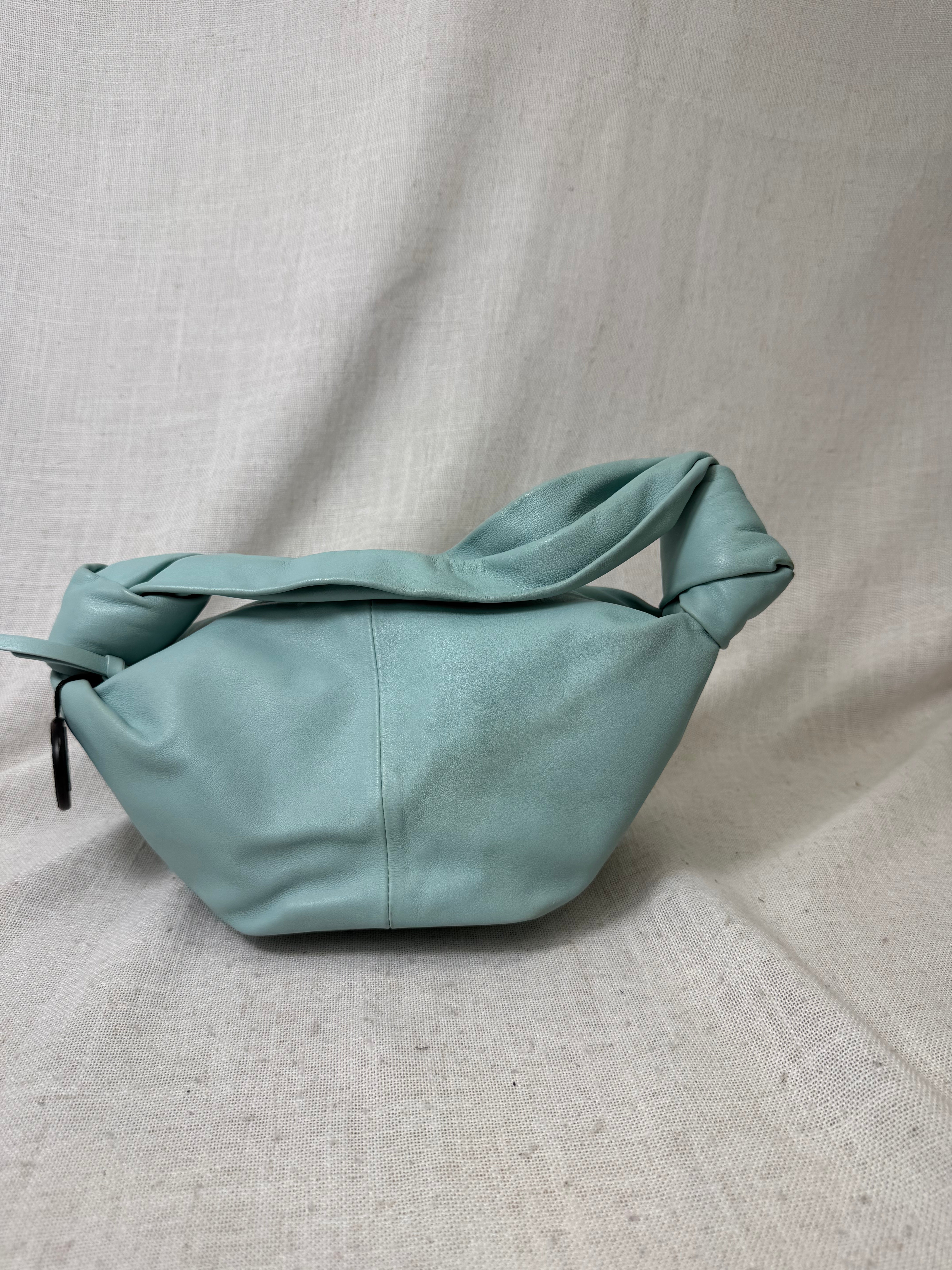 Bottega Veneta Blue Calfskin Leather Mini Double Knot Handbag