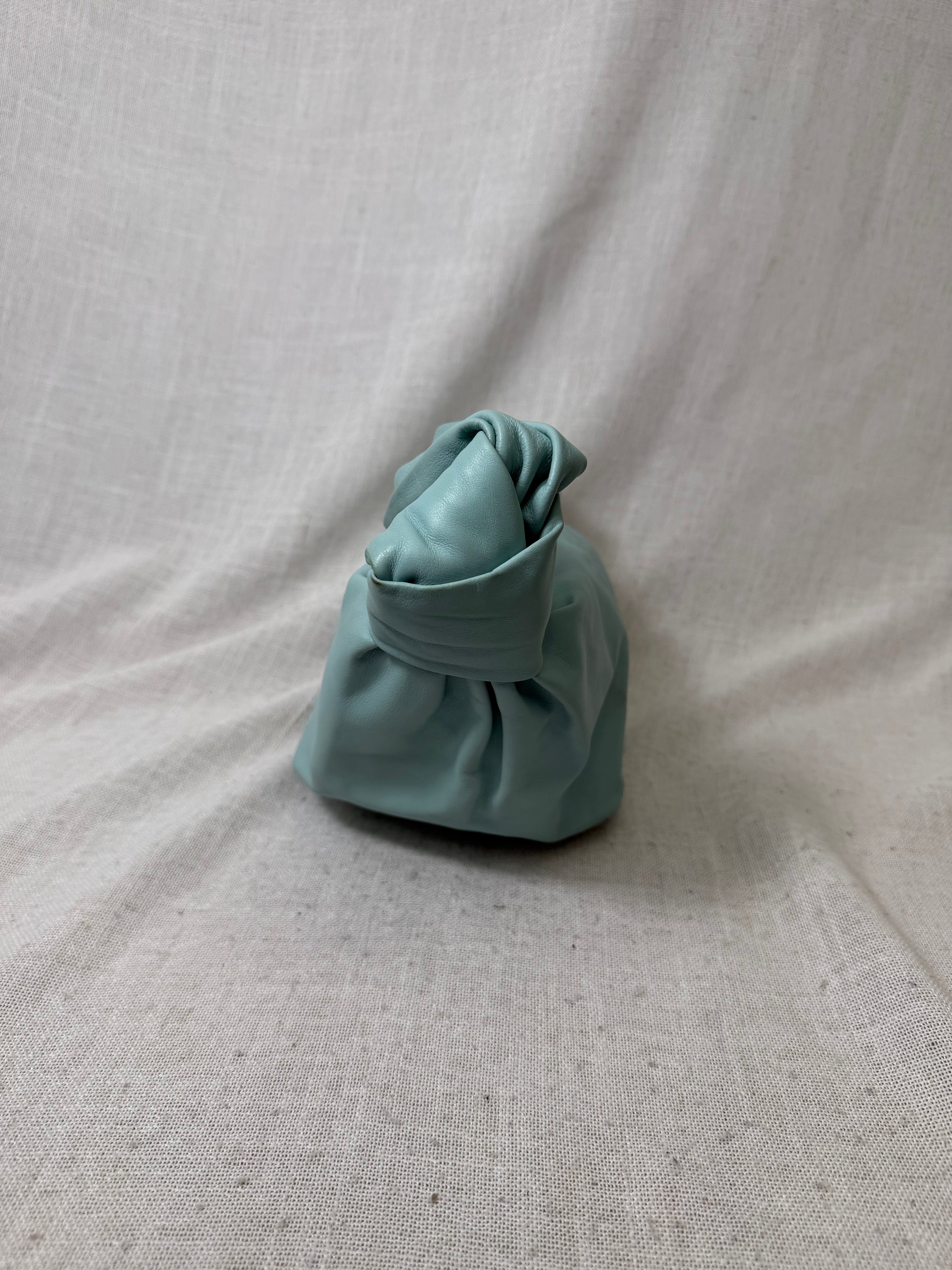 Bottega Veneta Blue Calfskin Leather Mini Double Knot Handbag