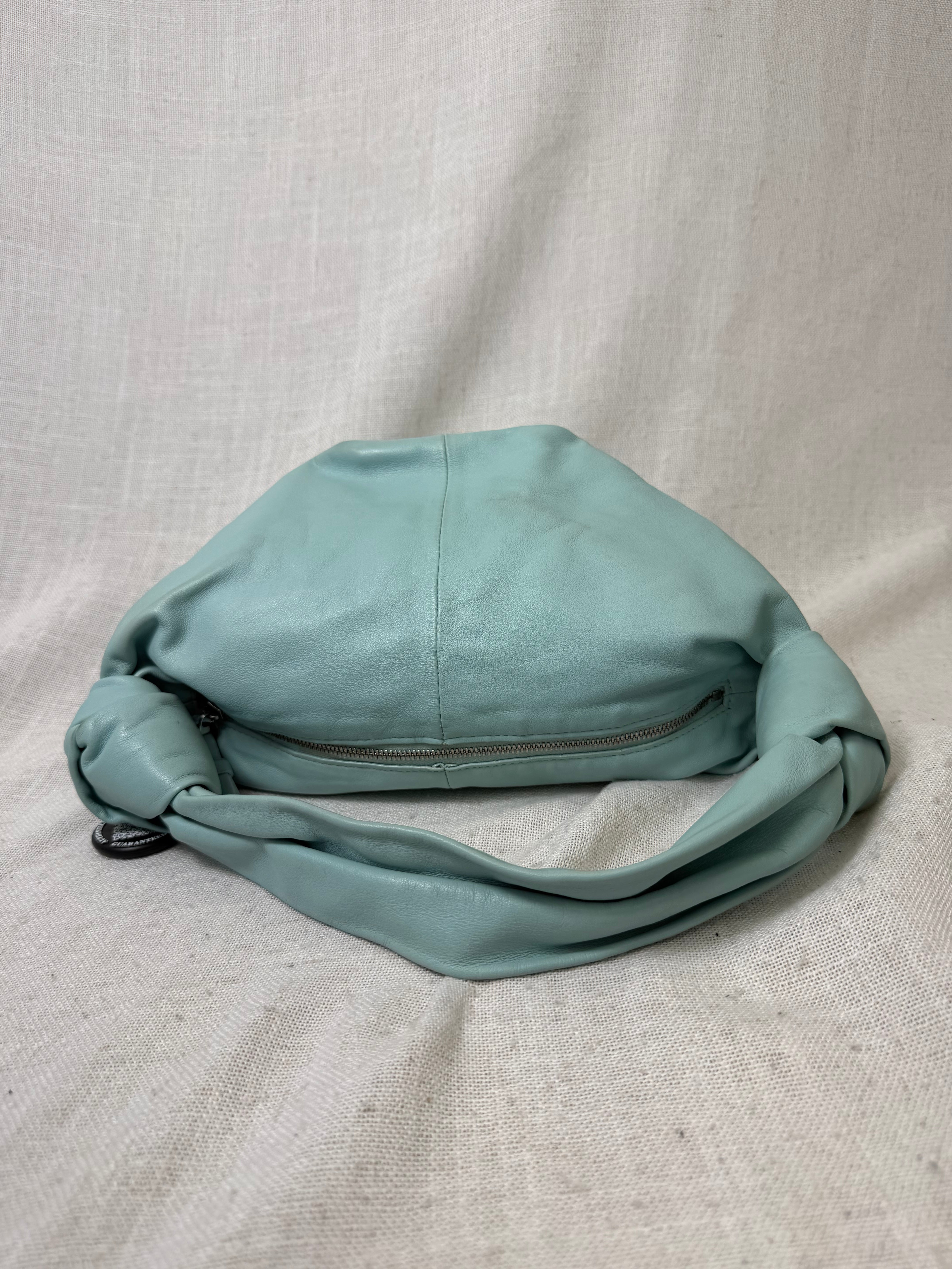 Bottega Veneta Blue Calfskin Leather Mini Double Knot Handbag