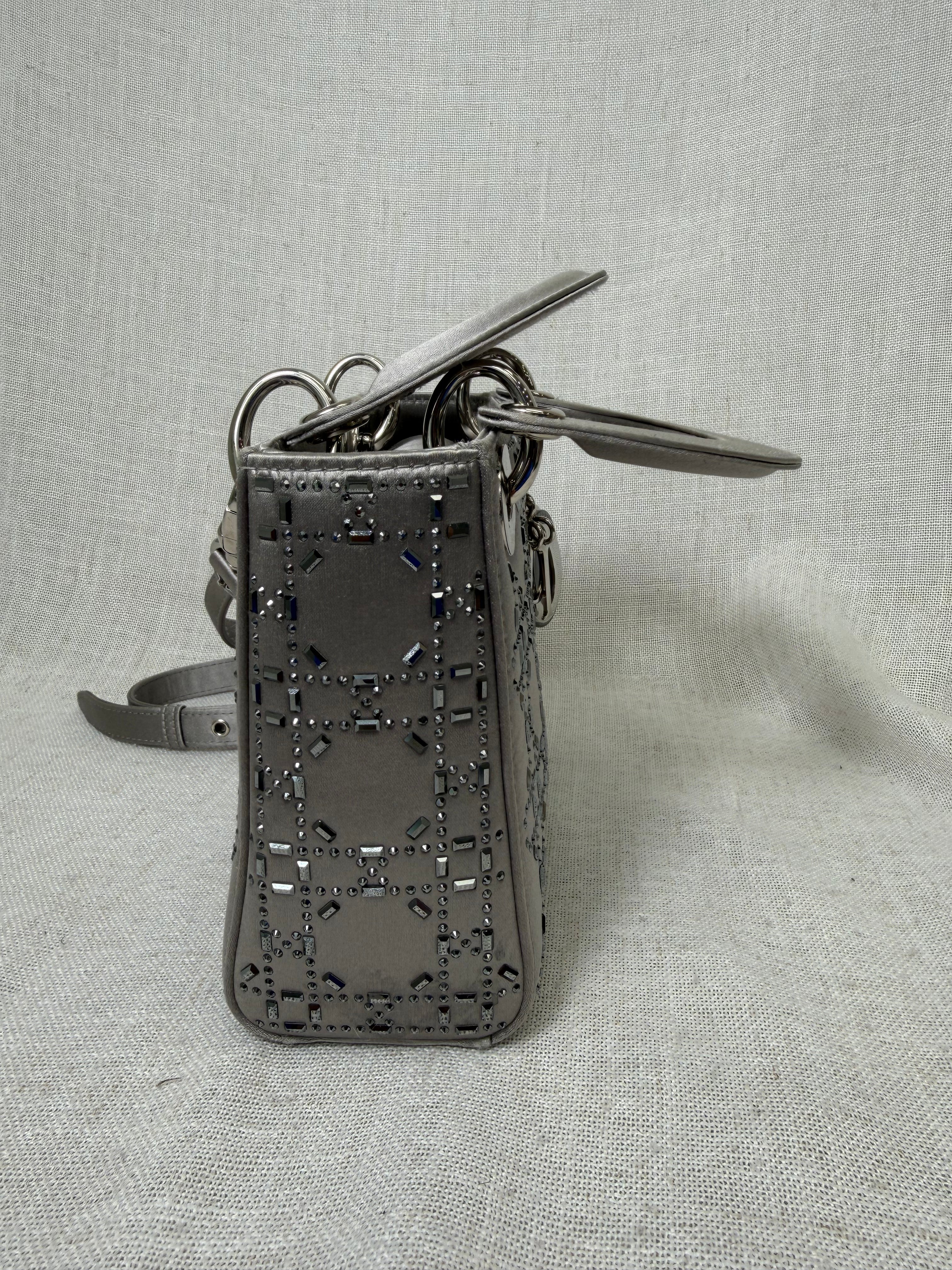 Christian Dior Grey Satin Crystal Mini Lady Dior Handbag