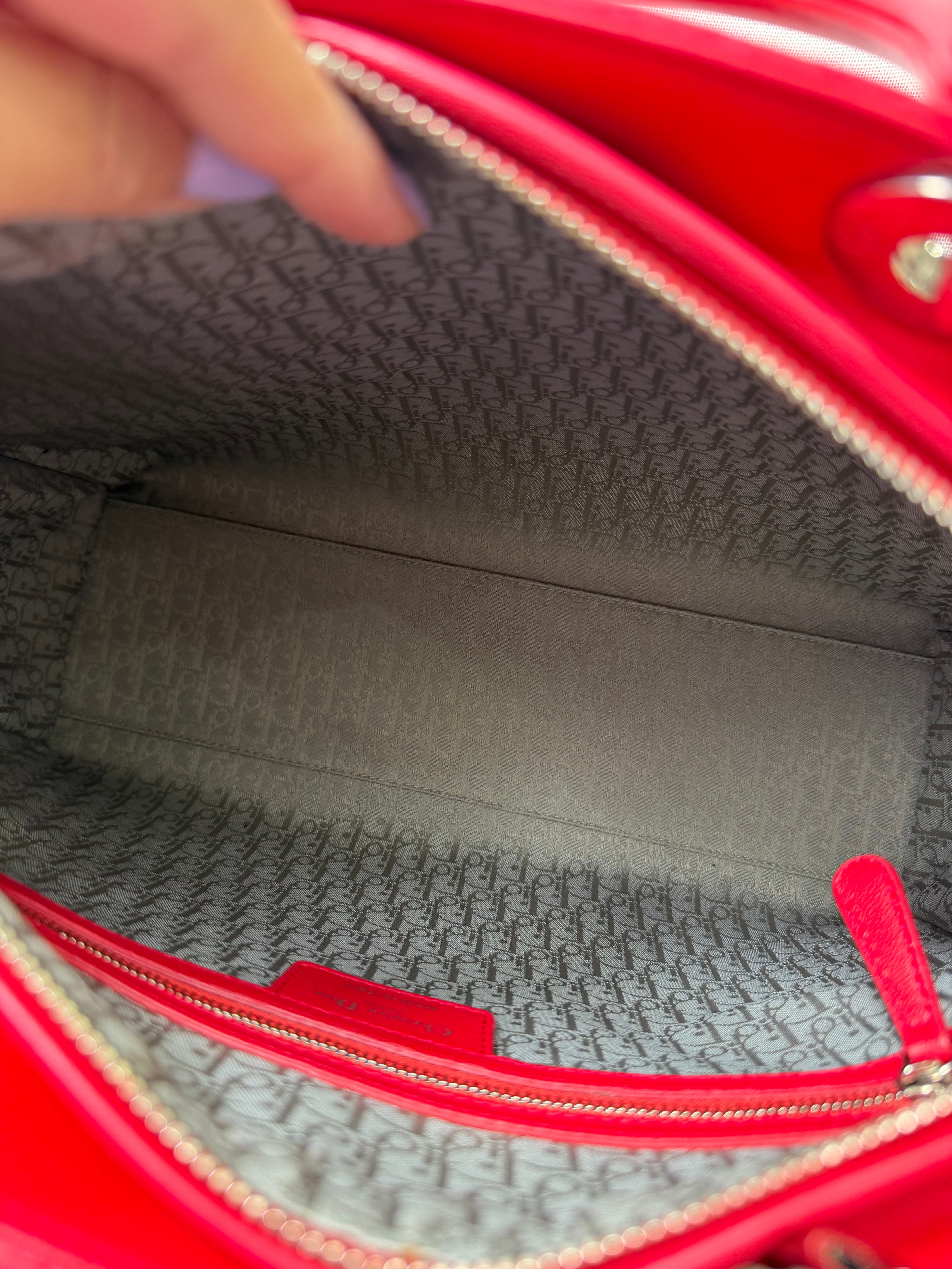 Christian Dior Red Leather Large Lady Dior Handbag