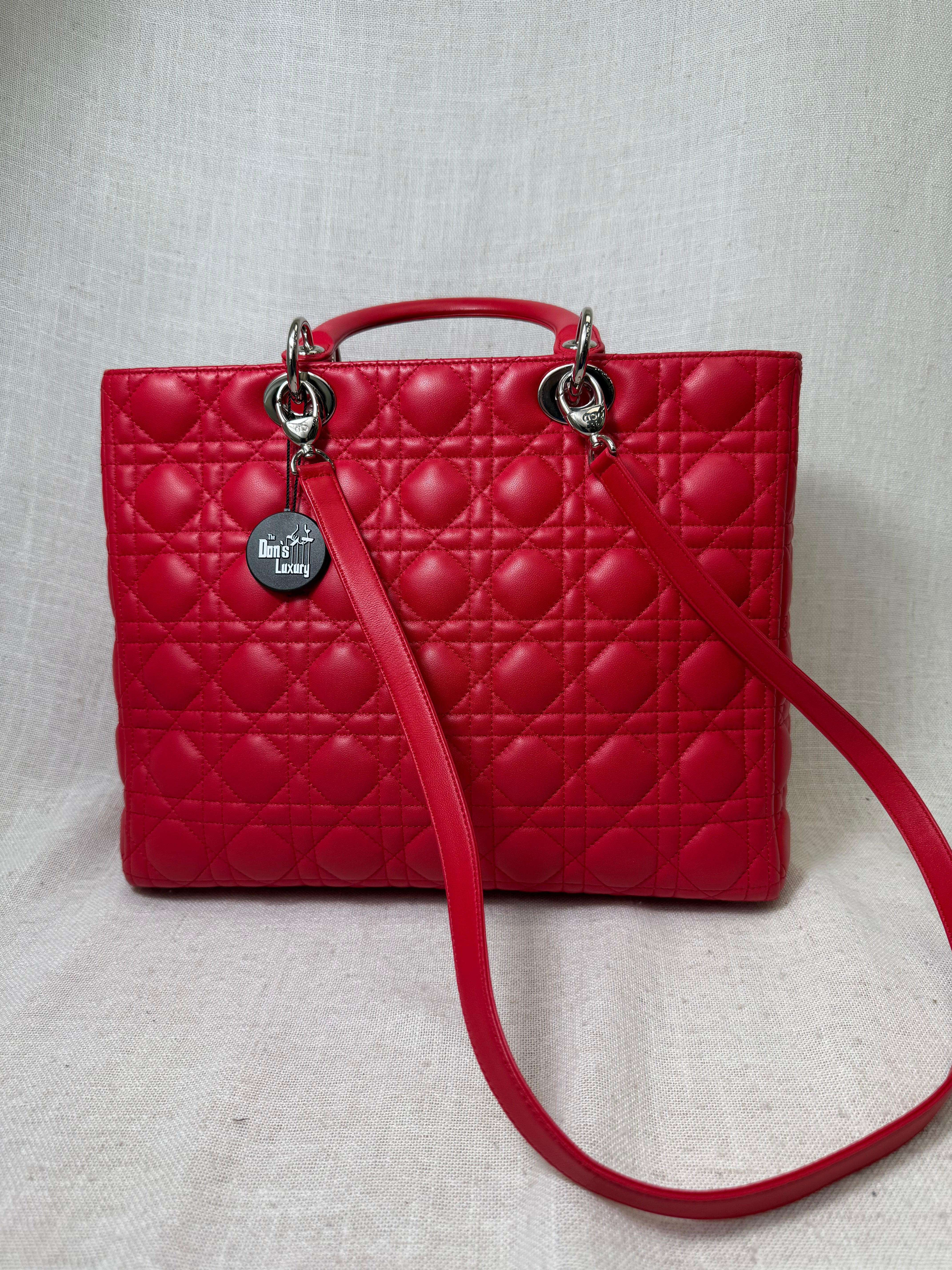 Christian Dior Red Leather Large Lady Dior Handbag