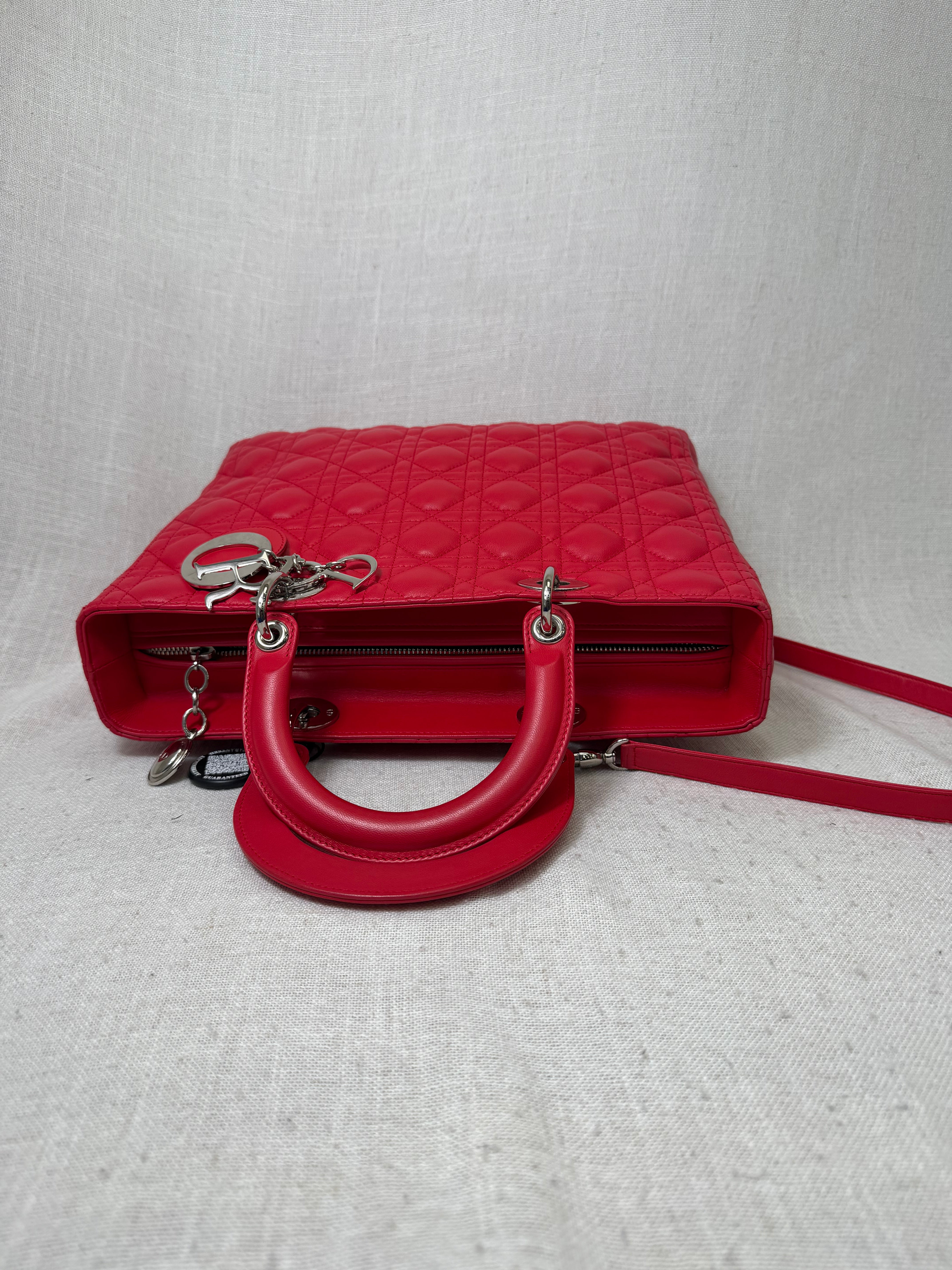 Christian Dior Red Leather Large Lady Dior Handbag
