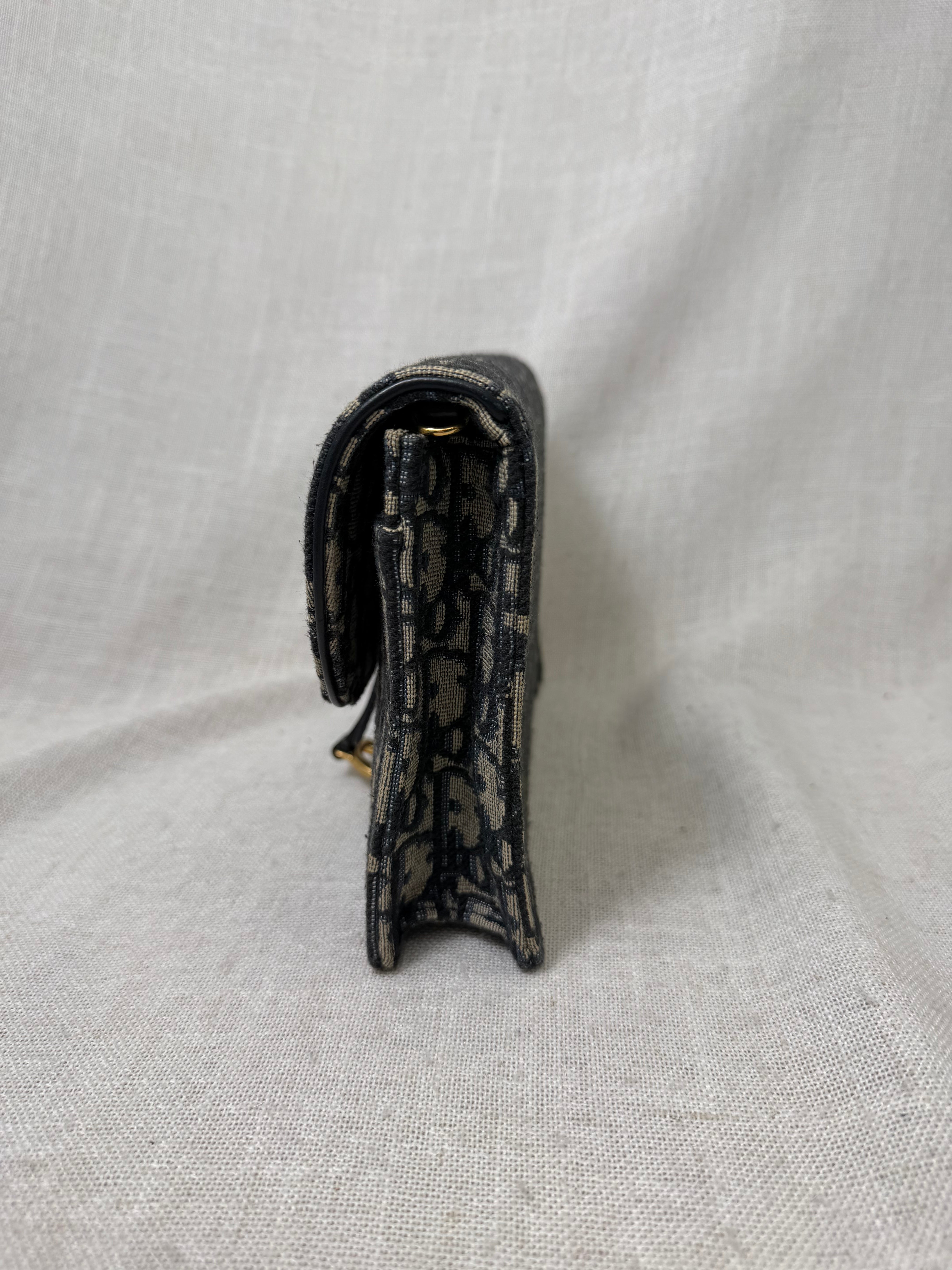 Christian Dior Blue Oblique Jacquard Saddle Chain Clutch