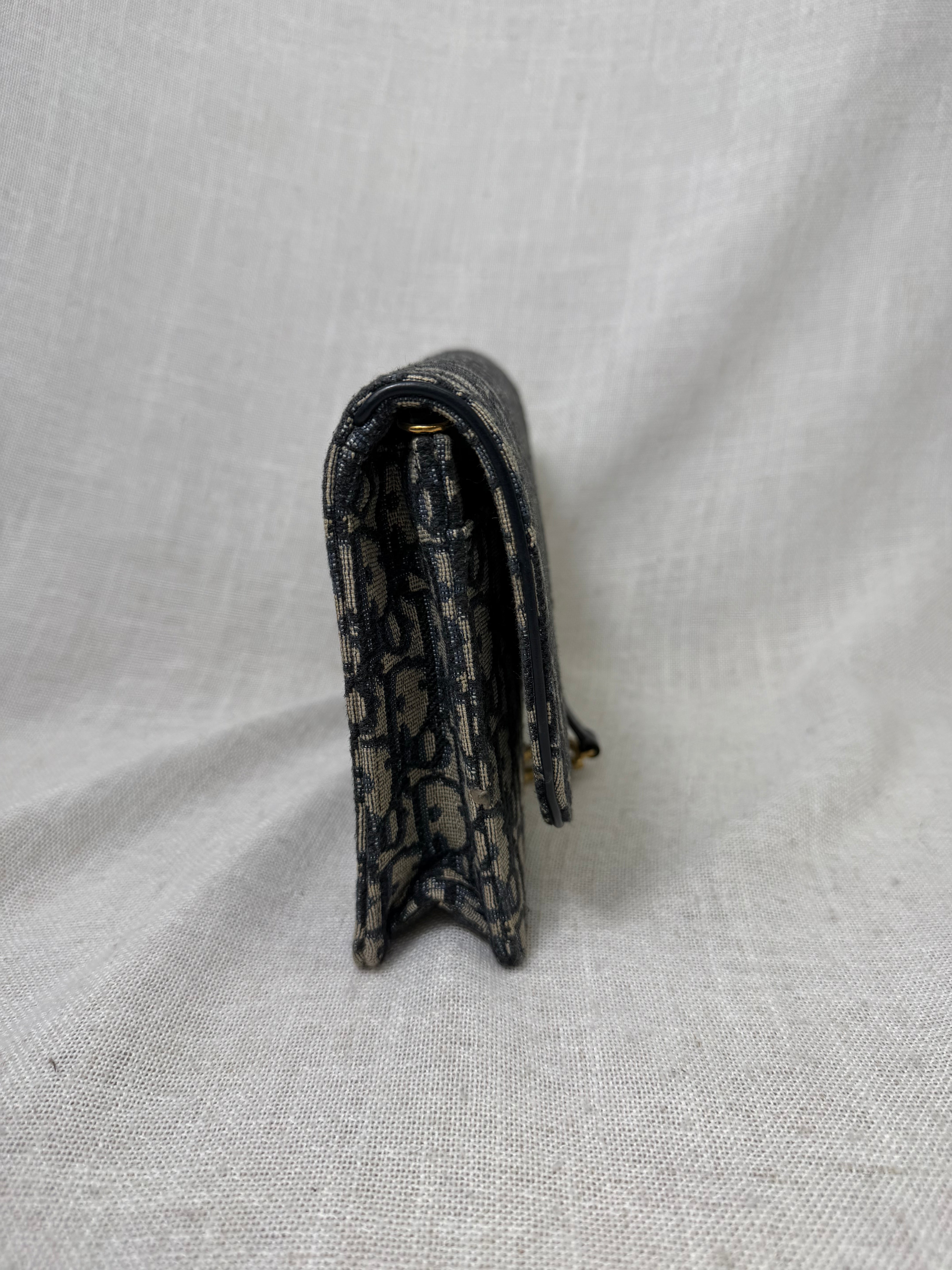 Christian Dior Blue Oblique Jacquard Saddle Chain Clutch