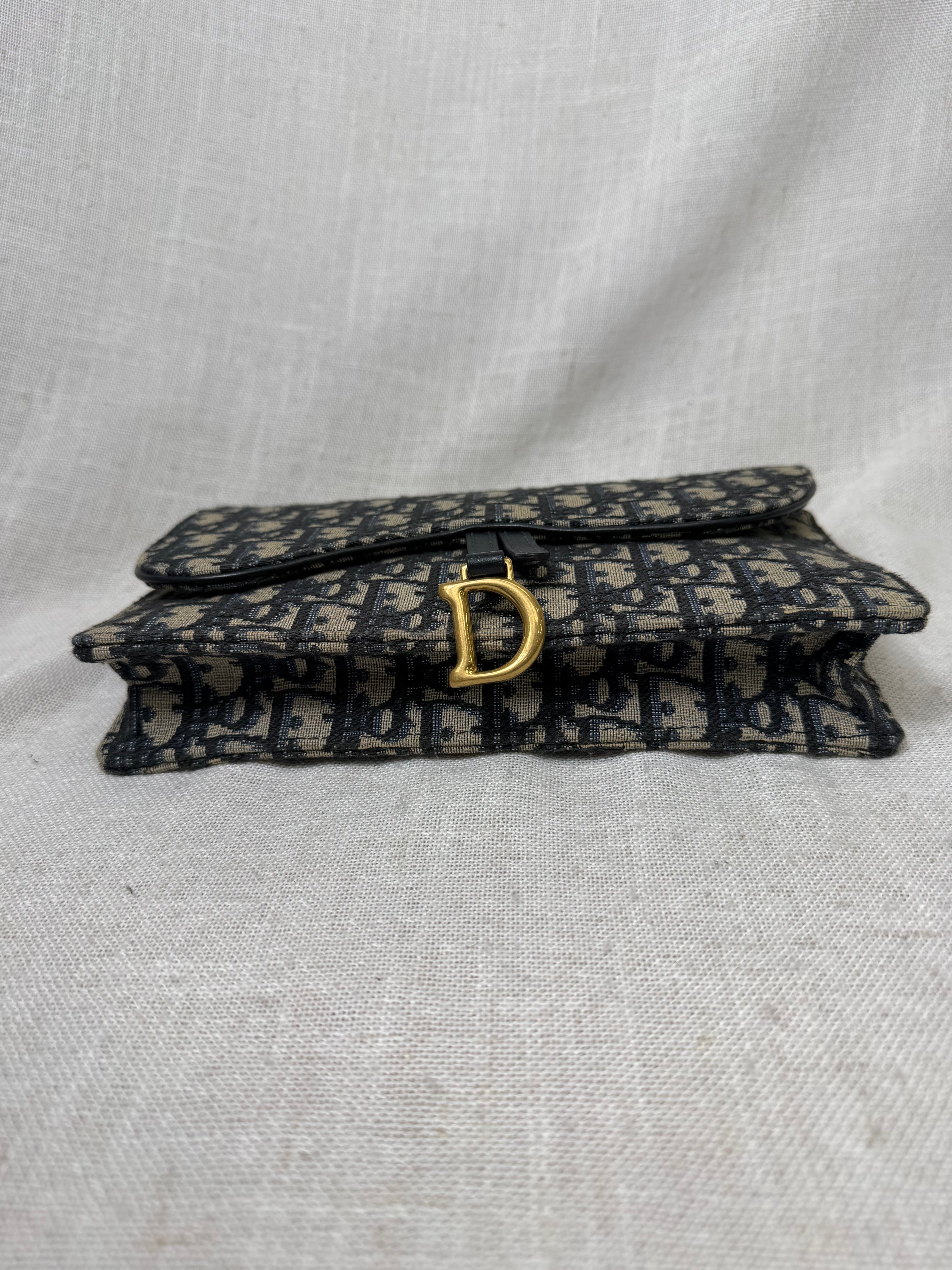 Christian Dior Blue Oblique Jacquard Saddle Chain Clutch