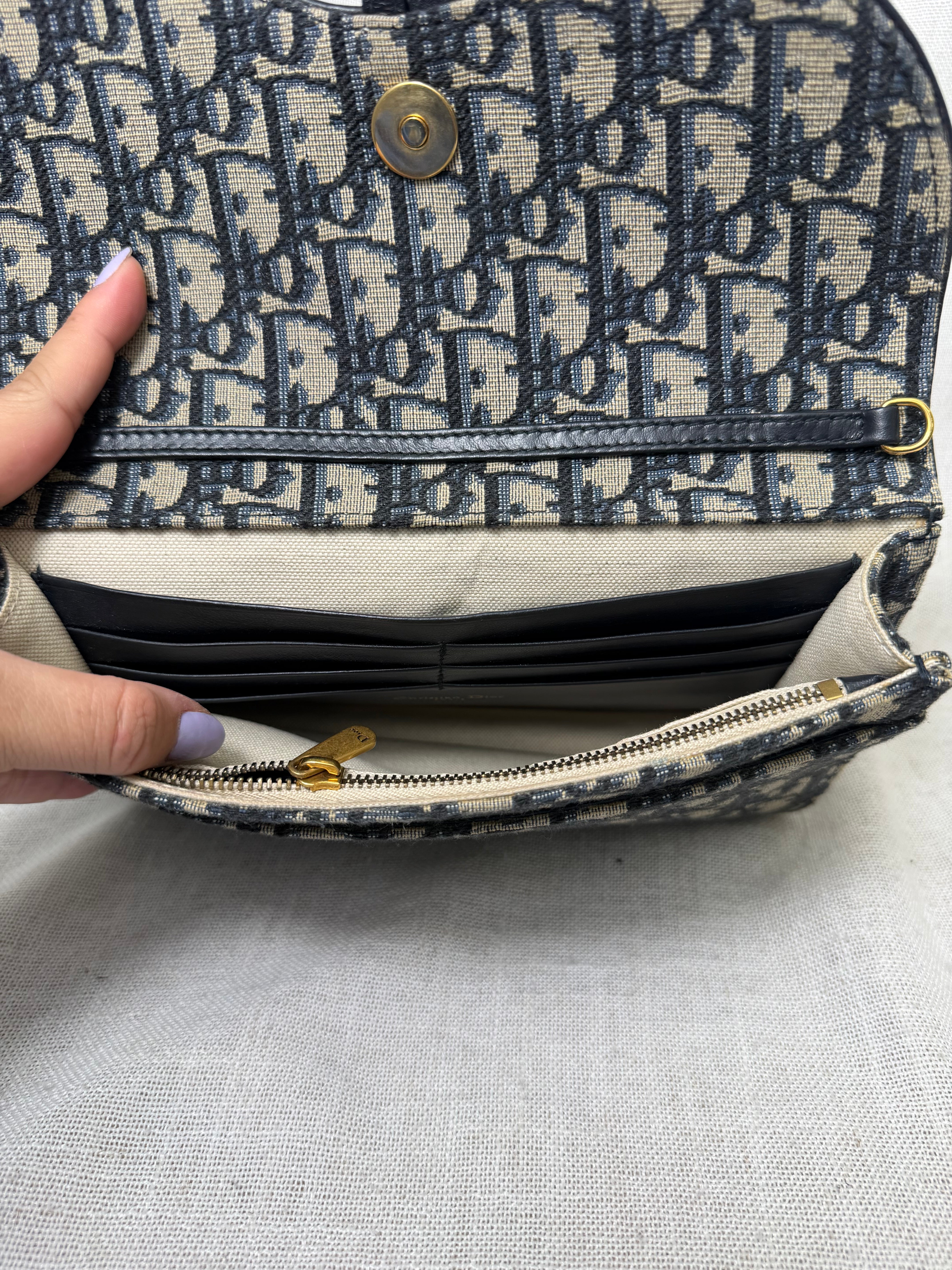 Christian Dior Blue Oblique Jacquard Saddle Chain Clutch
