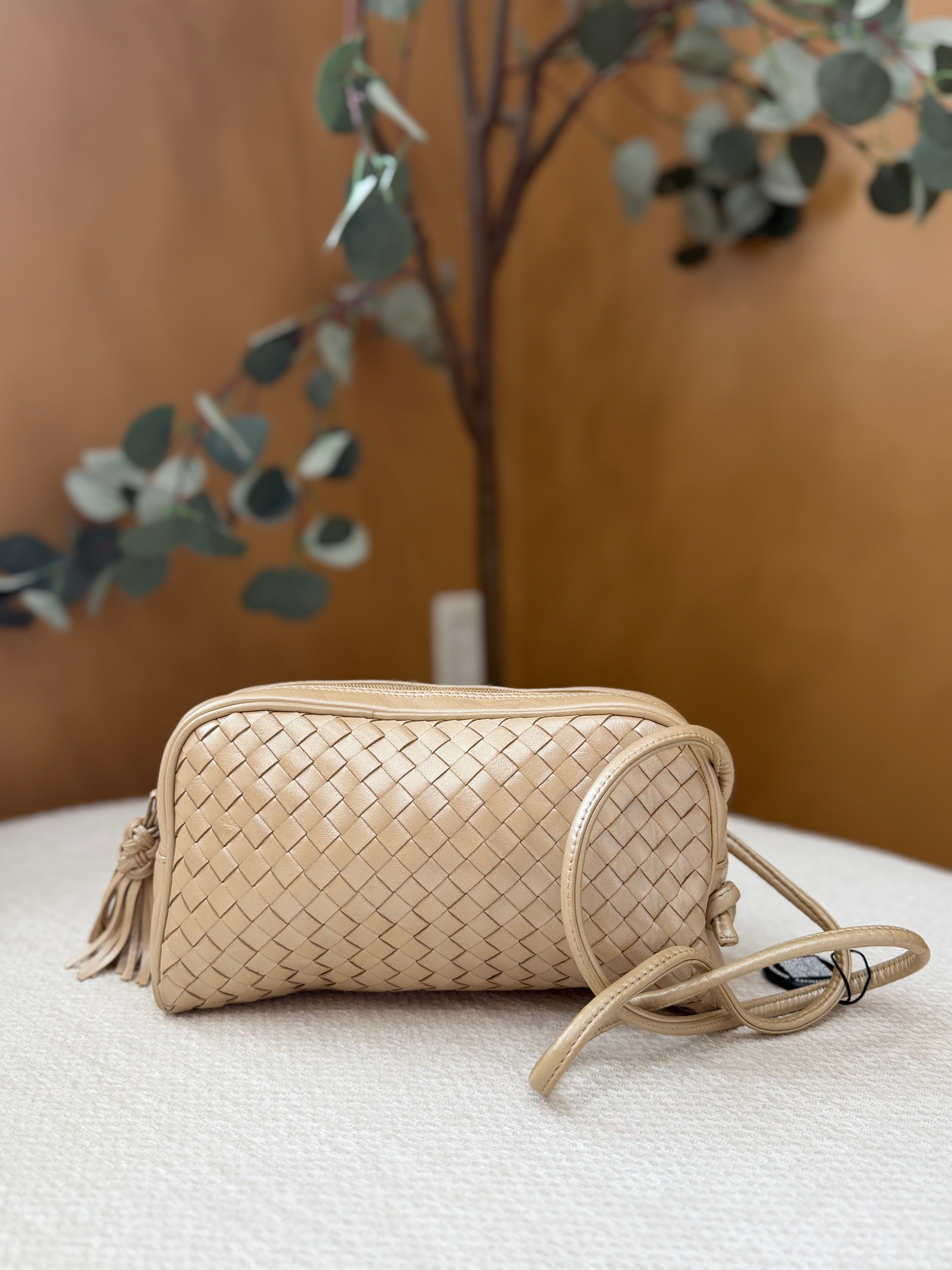 Bottega Veneta Gold Intrecciato Leather Crossbody Bag