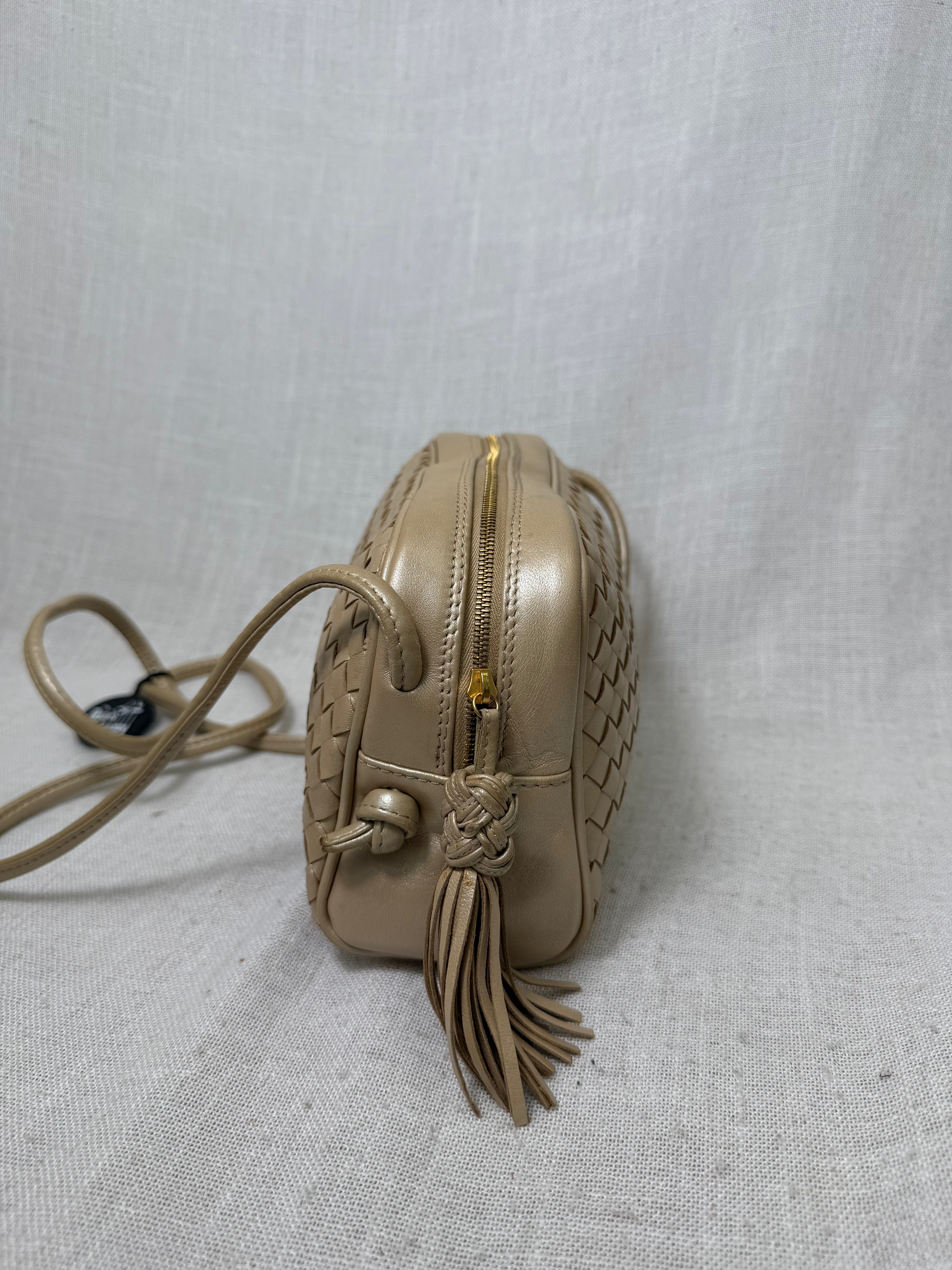 Bottega Veneta Gold Intrecciato Leather Crossbody Bag