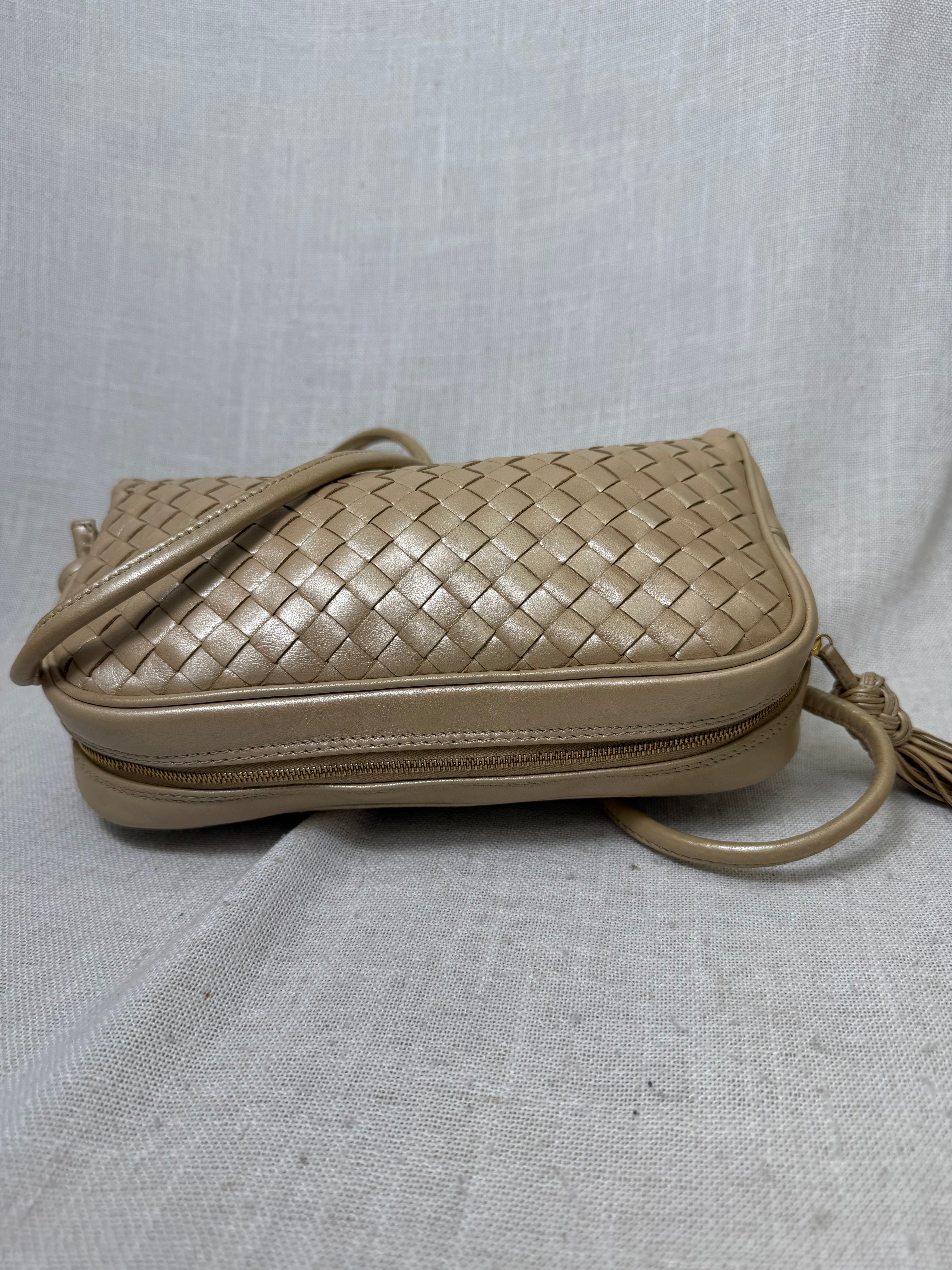 Bottega Veneta Gold Intrecciato Leather Crossbody Bag