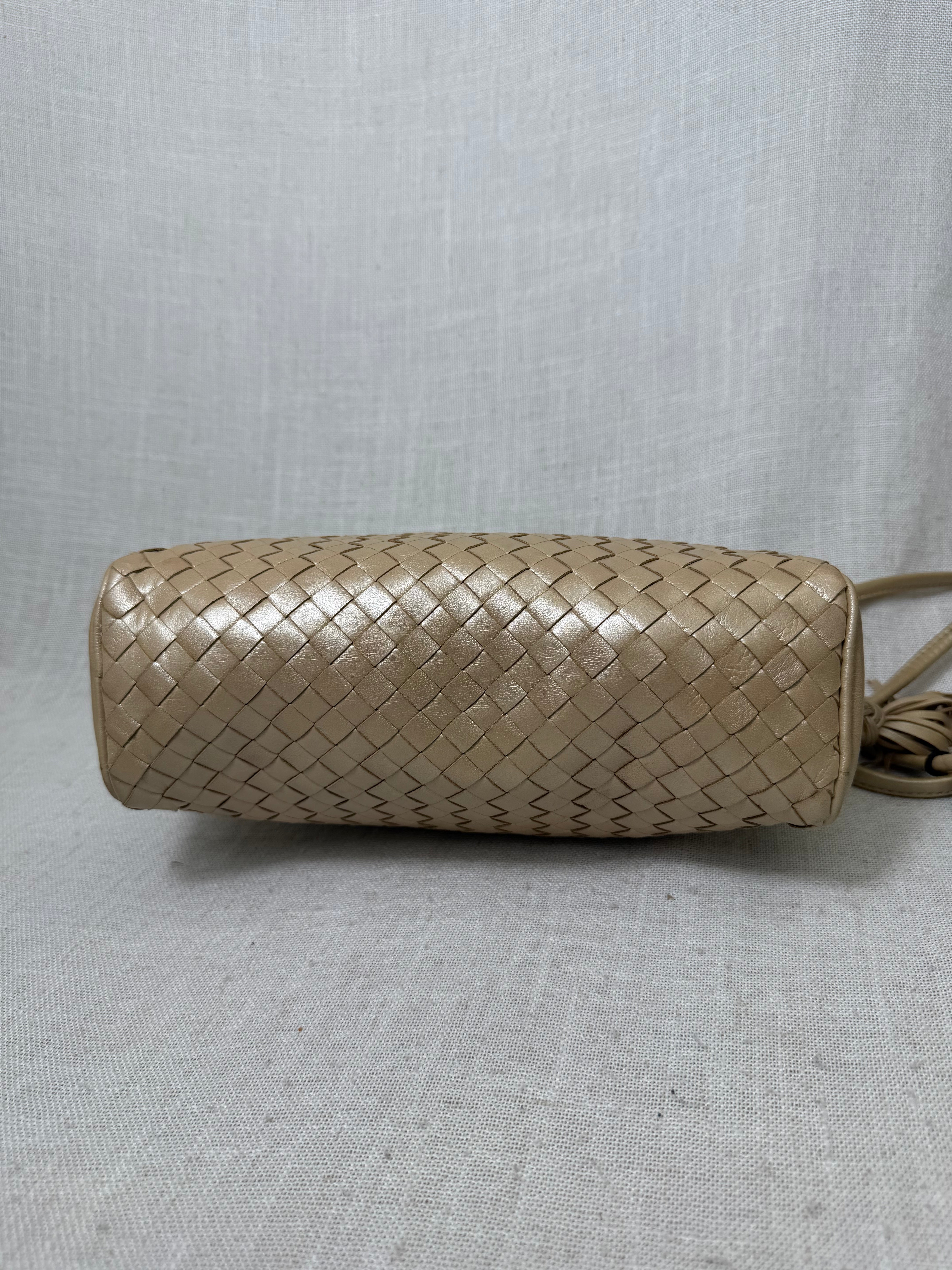 Bottega Veneta Gold Intrecciato Leather Crossbody Bag