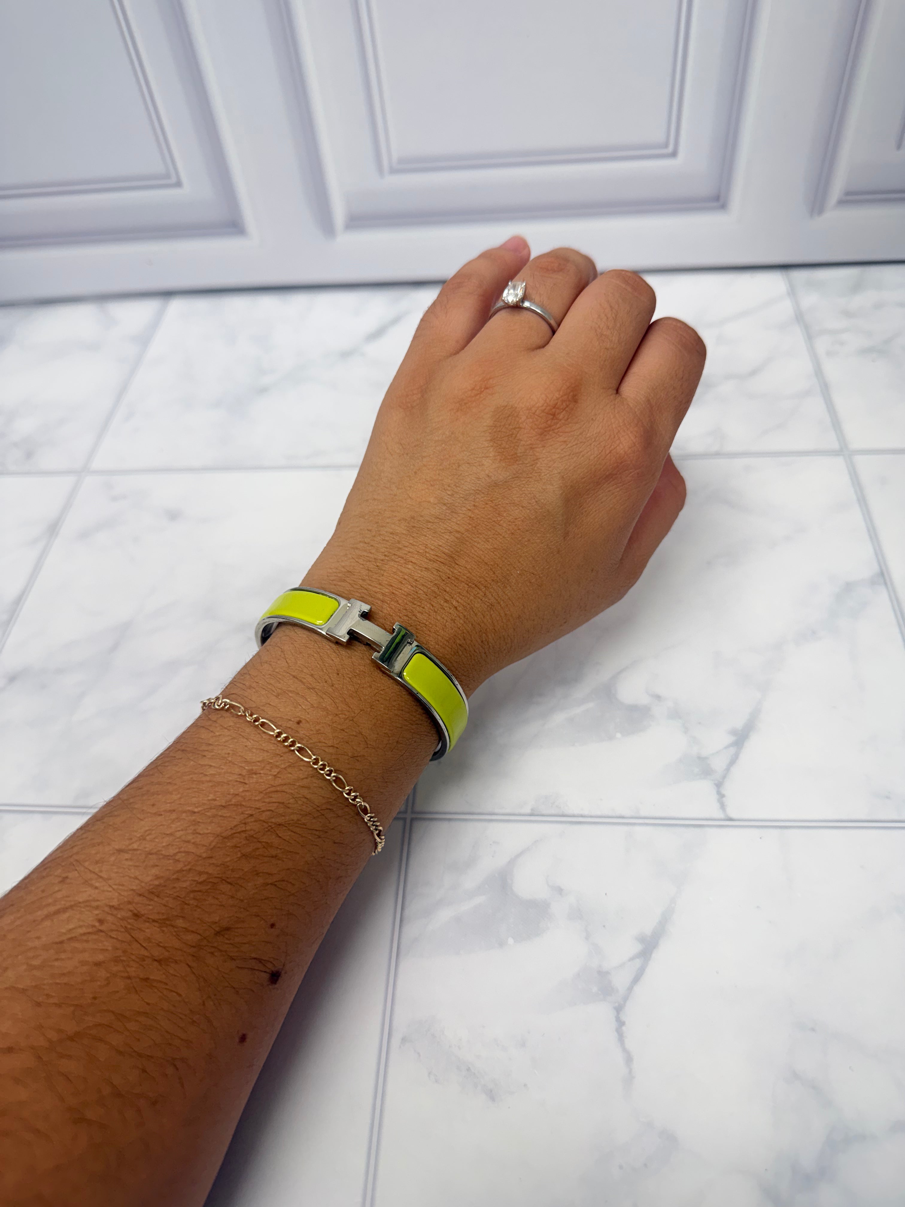 Hermes Green Enamel And Silver Clic H Bracelet