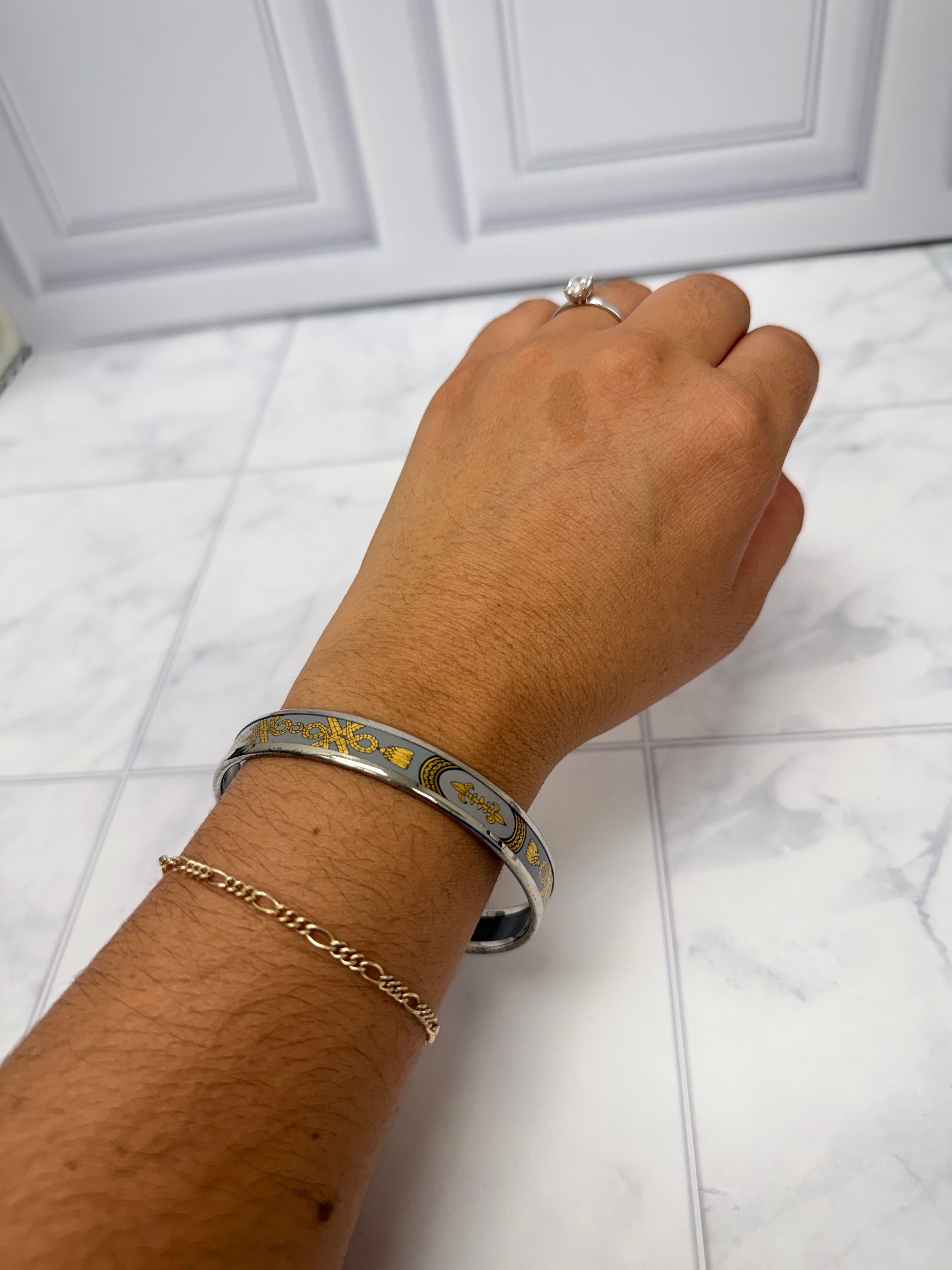 Hermes Grey And Gold Enamel Colportage Bangle