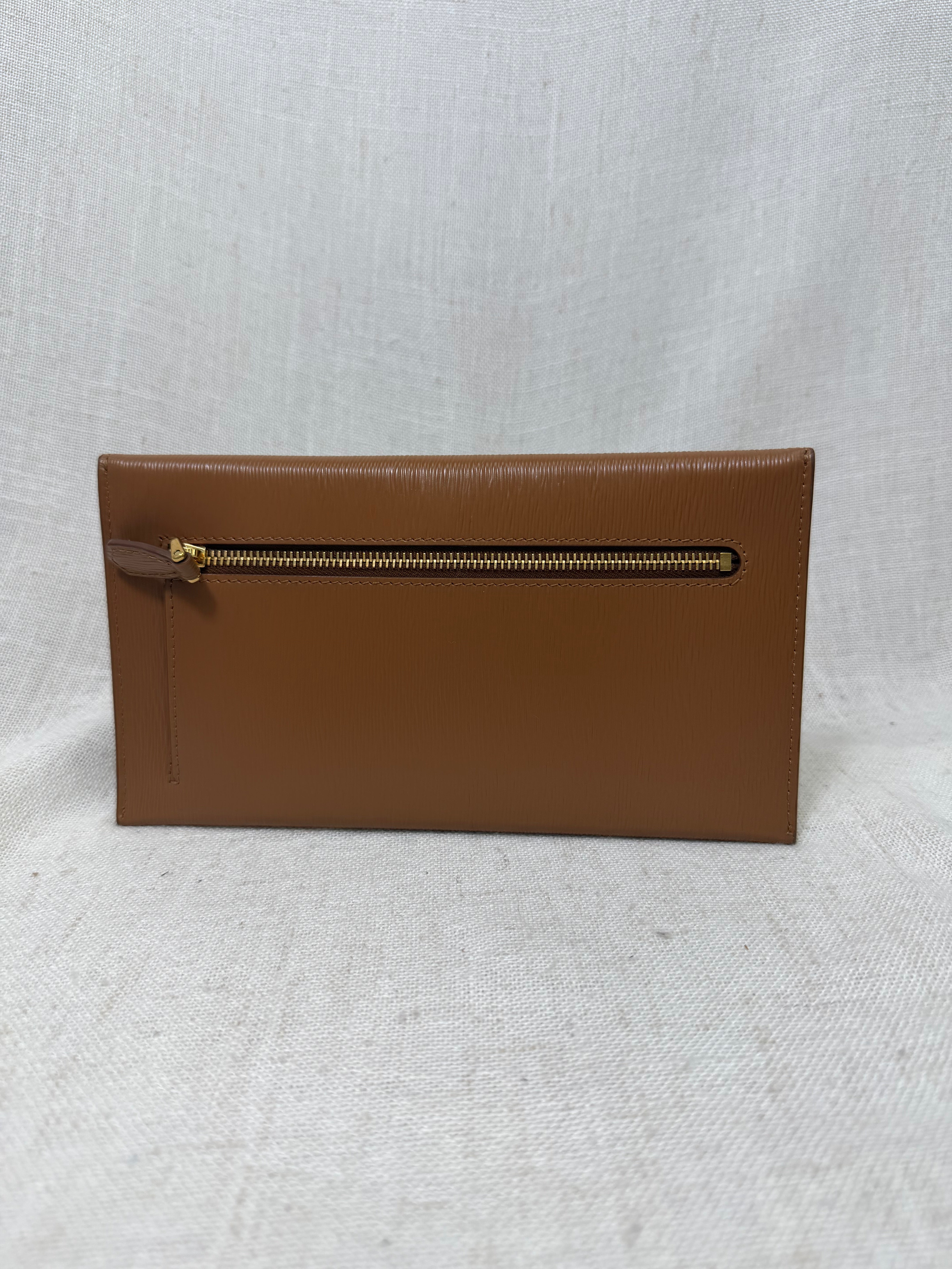 LIKE NEW - Prada Brown Vitello Leather Envelope Wallet