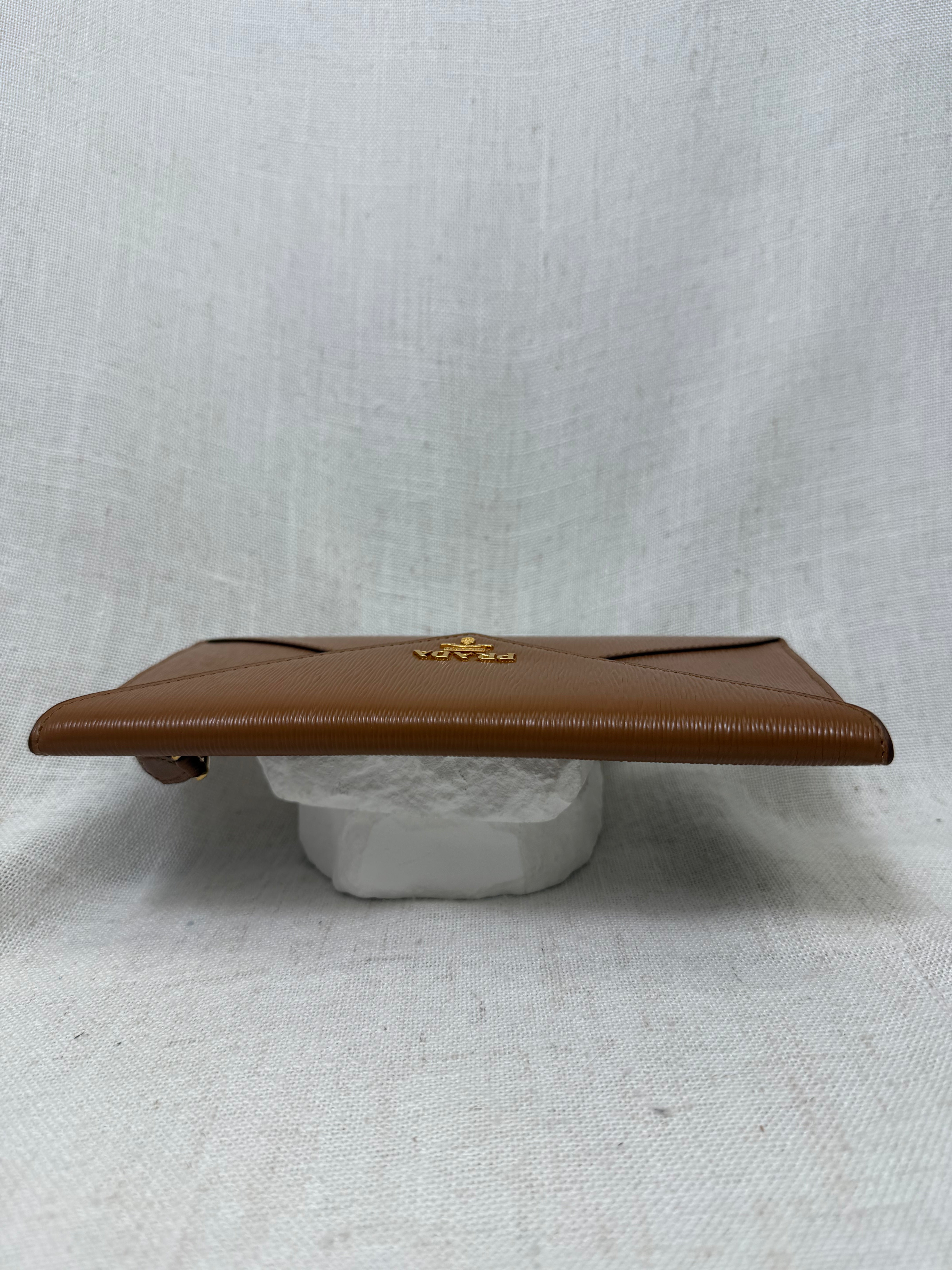 LIKE NEW - Prada Brown Vitello Leather Envelope Wallet