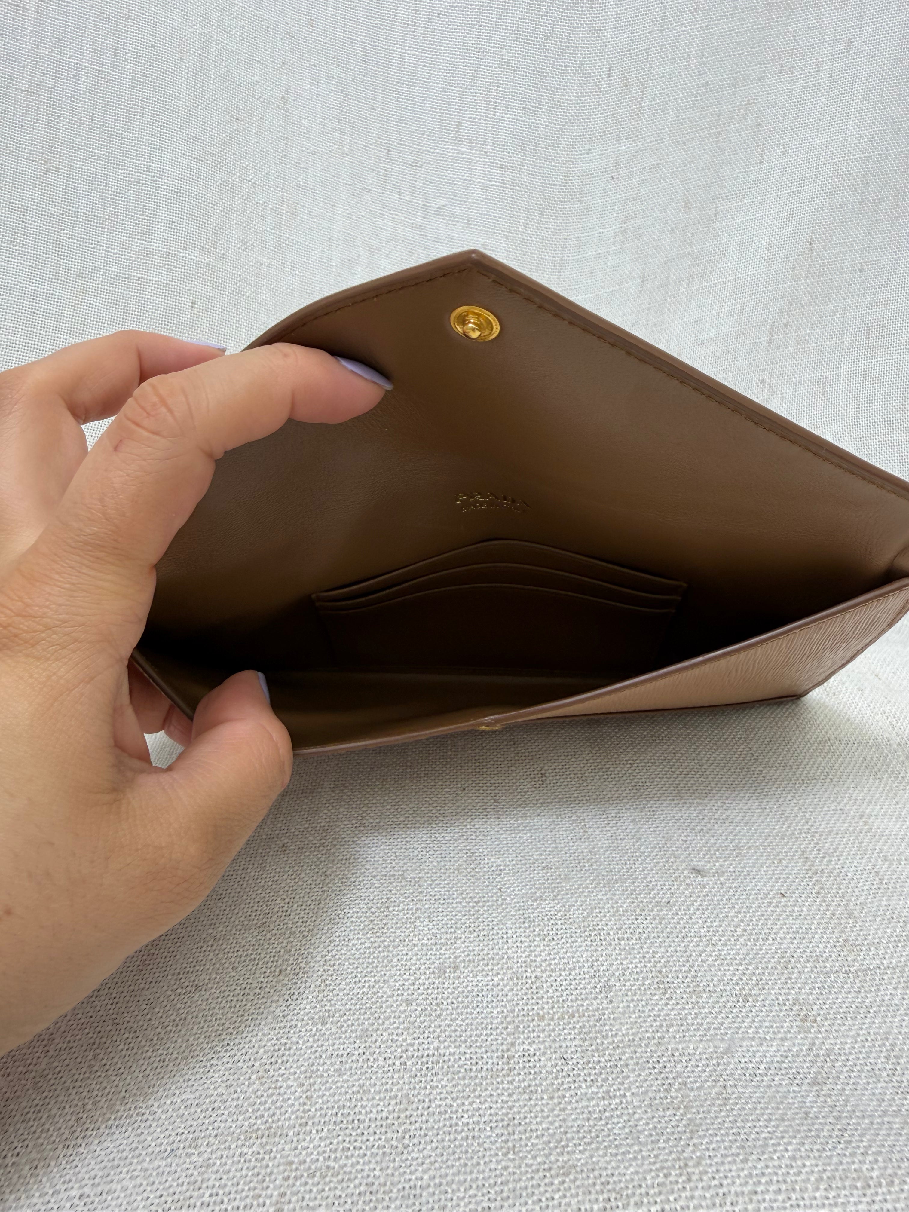 LIKE NEW - Prada Brown Vitello Leather Envelope Wallet