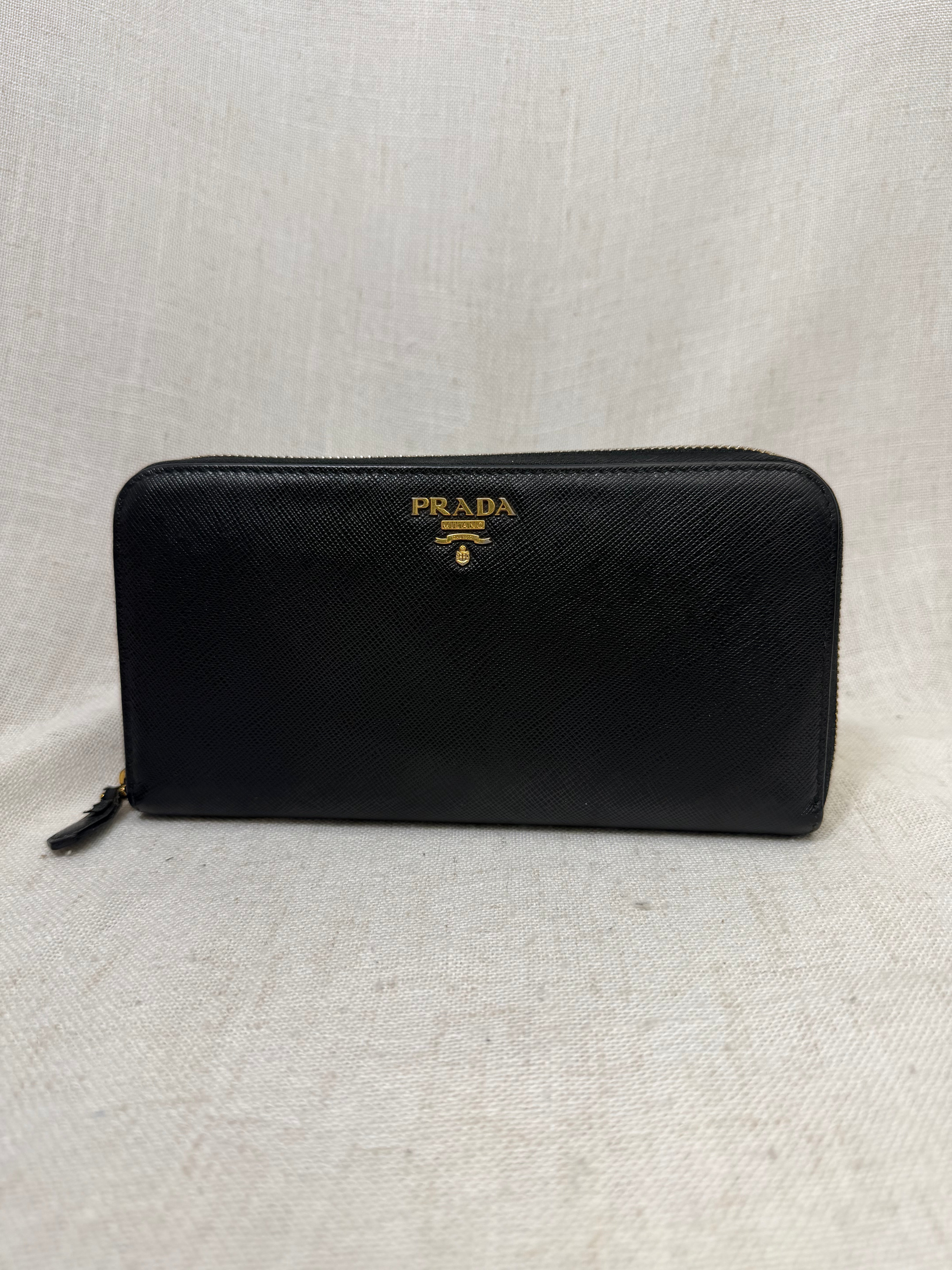 Prada Black Saffiano Leather Zippy wallet